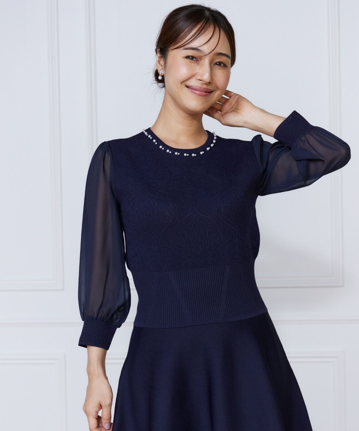 ef-de Black「ジャガードニット袖シフォンワンピース」|ワンピース|