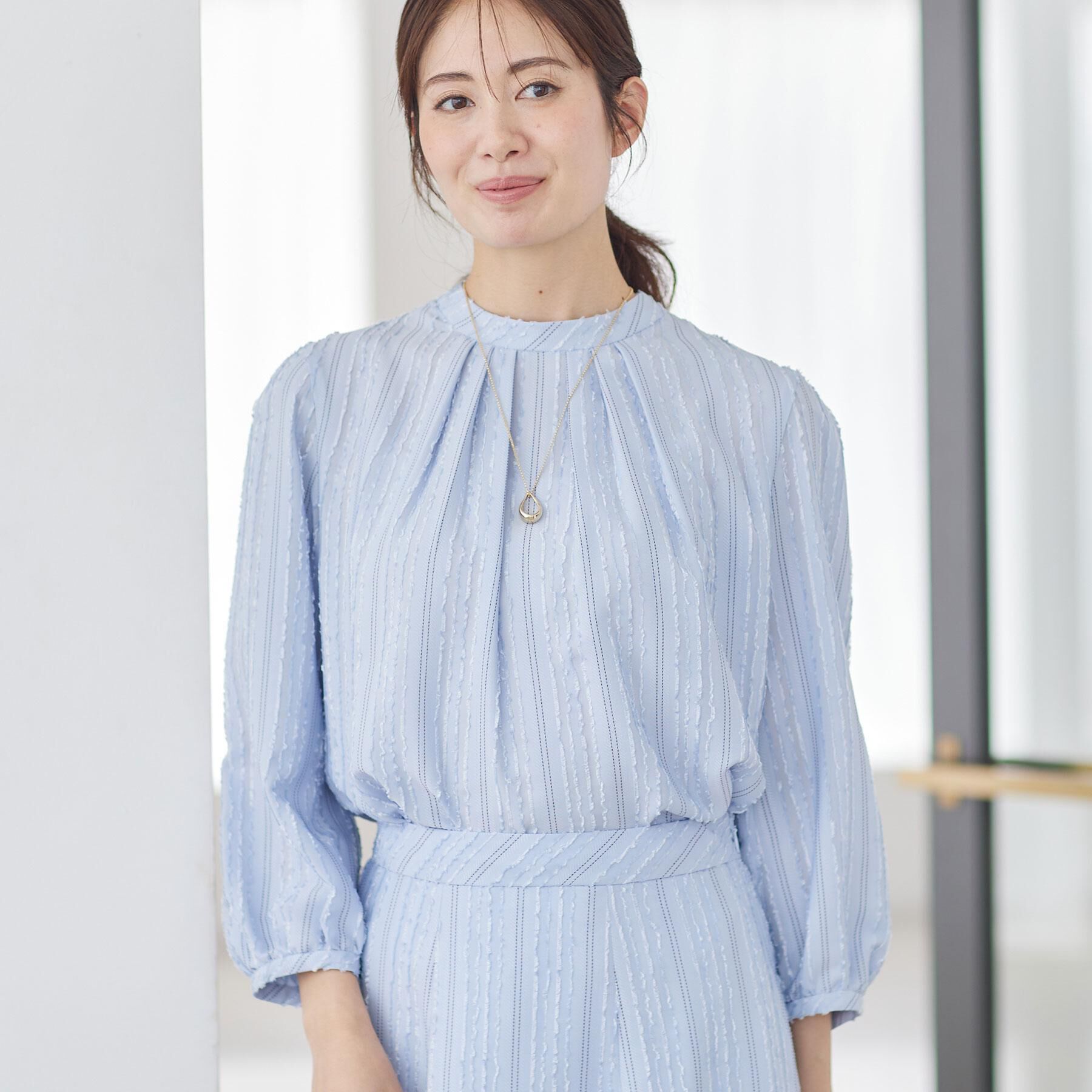 Reflect「【セットアップ可】ストライプ柄ジャカードブラウス」|シャツ・ブラウス|サックスブルー(39