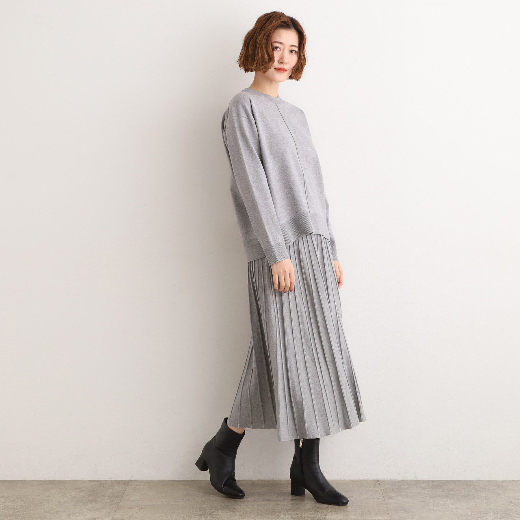 grove「【SETUP可能】冬から春まで軽やかに　ラメラインニットプリーツスカート」|スカート|
