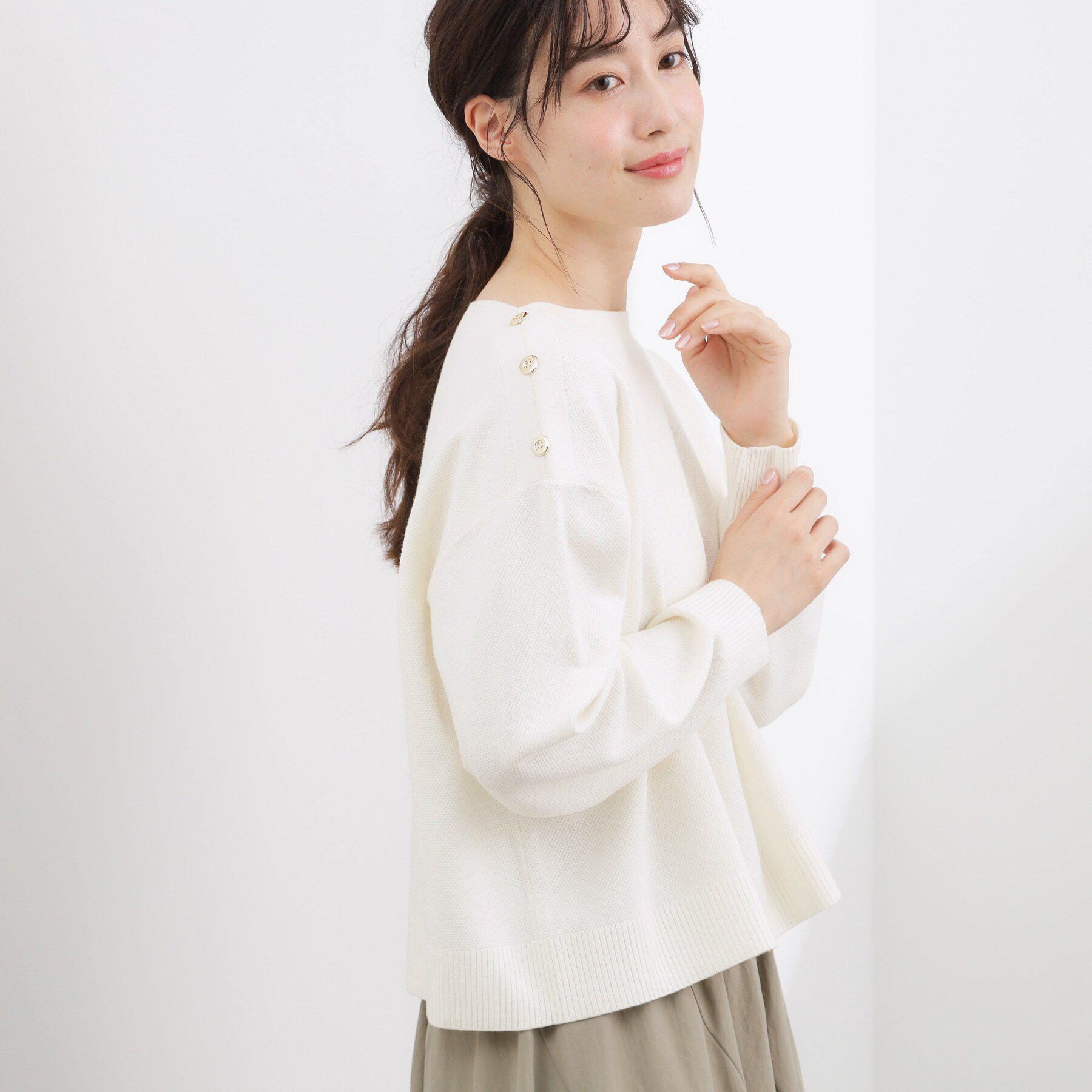 grove「【おうちで洗える】顔周りすっきり、ボートネックニット」|ニット・セーター|オフ(003)