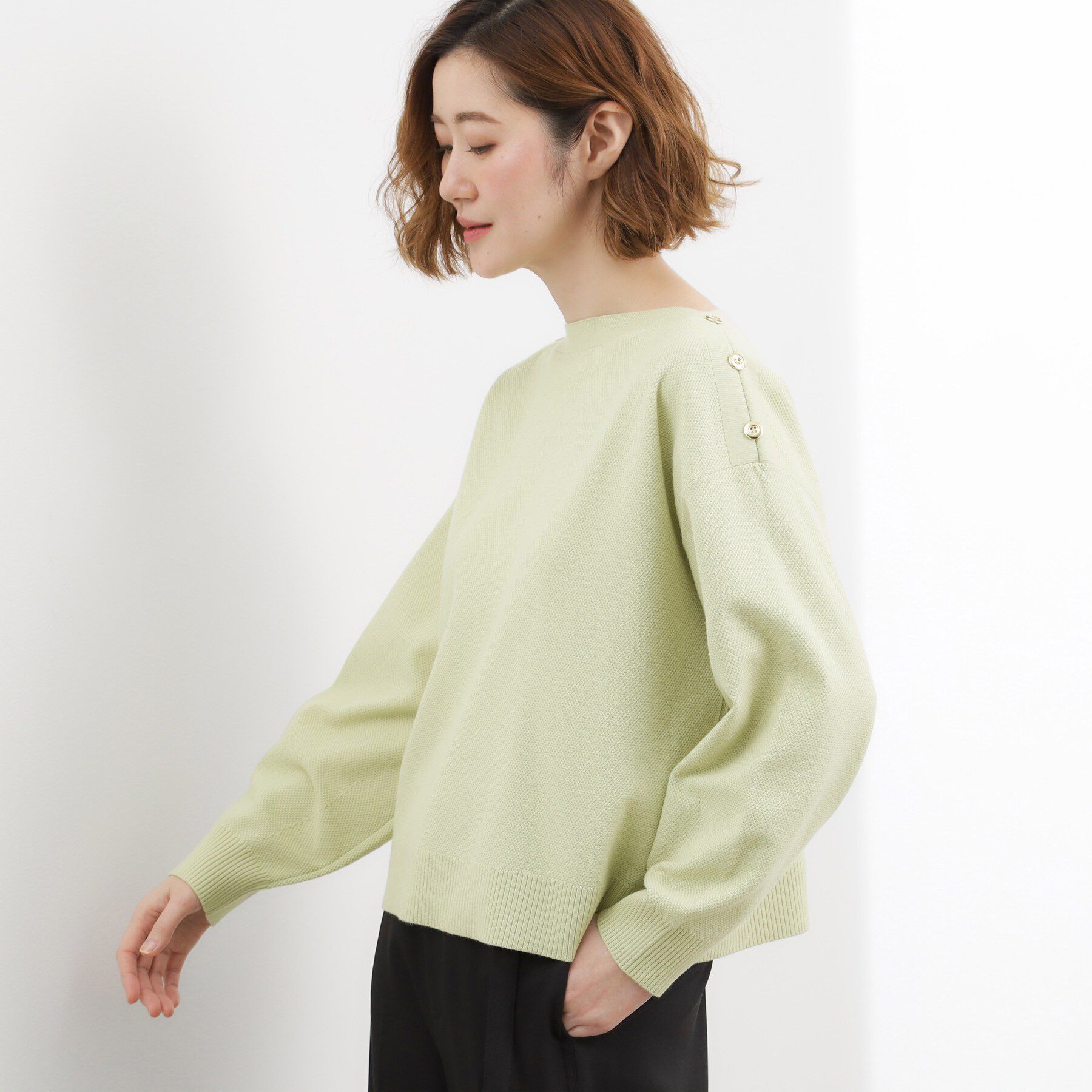 grove「【おうちで洗える】顔周りすっきり、ボートネックニット」|ニット・セーター|ミント(021)