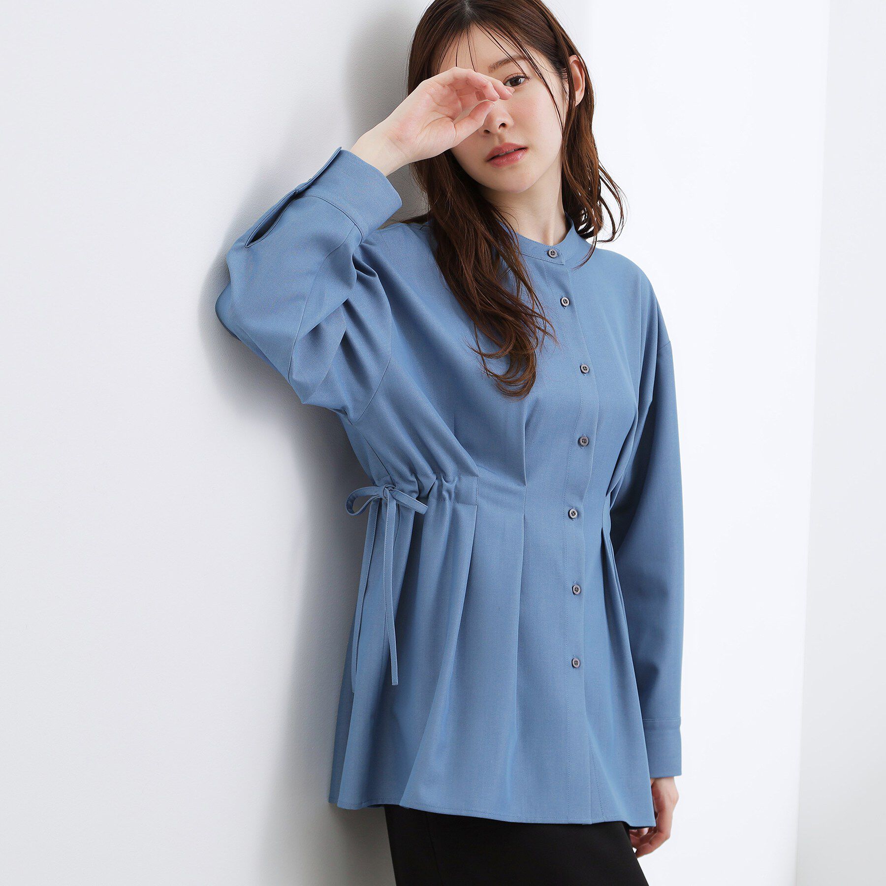 grove「ウエストタック スタンドネックシャツ」|シャツ・ブラウス|ブルー(092)