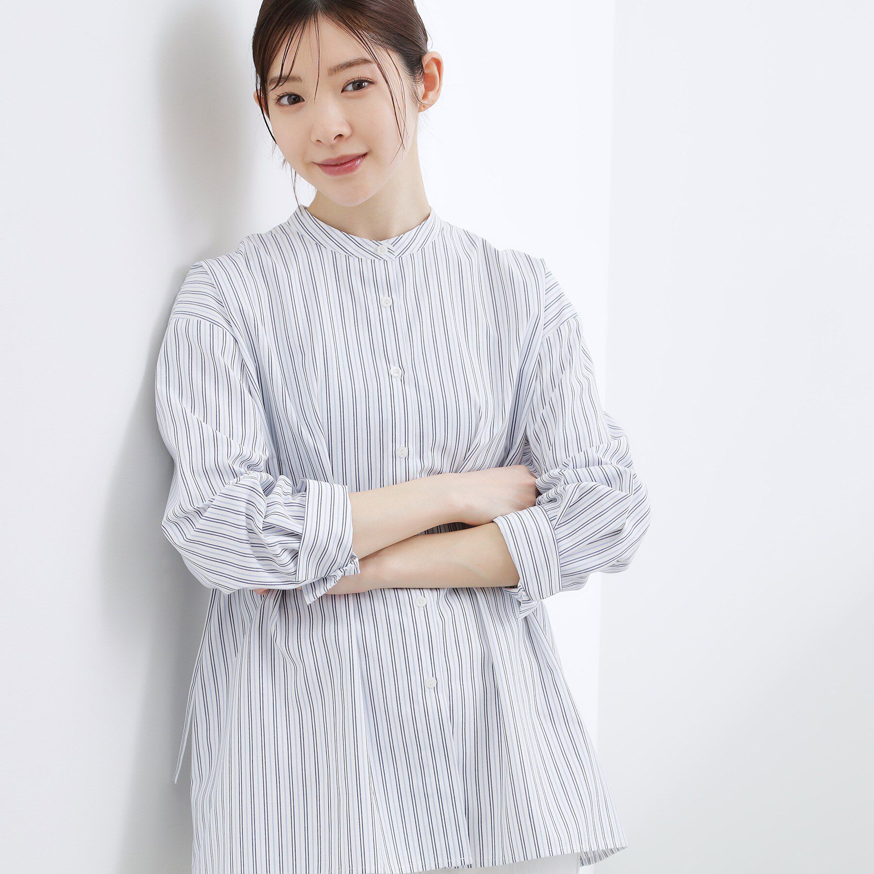 grove「ウエストタック スタンドネックシャツ」|シャツ・ブラウス|ブルーストライプ(3