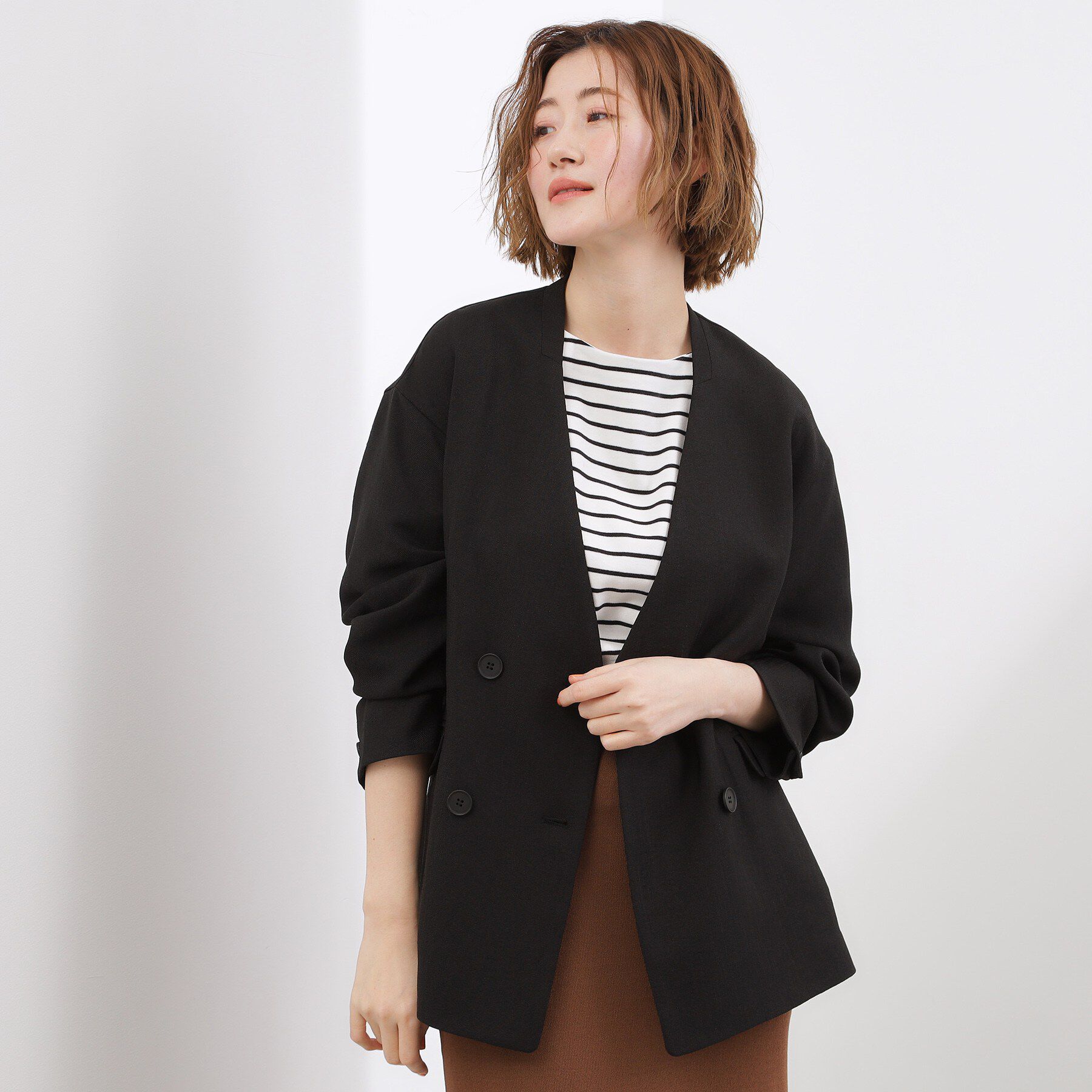 grove「【貴島明日香さん着用】リネンライクカラーレスジャケット」|ノーカラージャケット|
