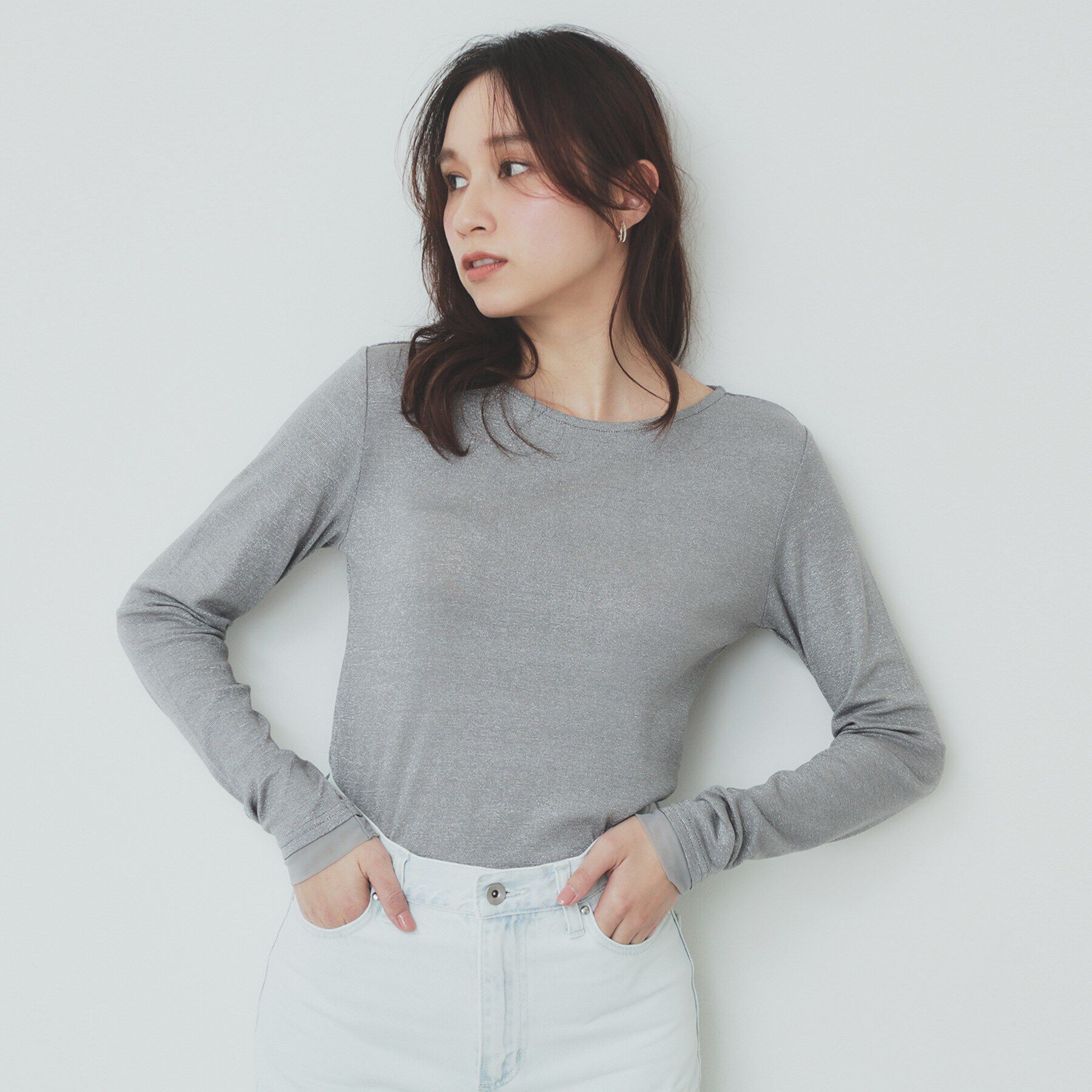 index「ラメシアーチュールトップス【洗濯機洗い可】」|Tシャツ・カットソー|チャコールグレー(6