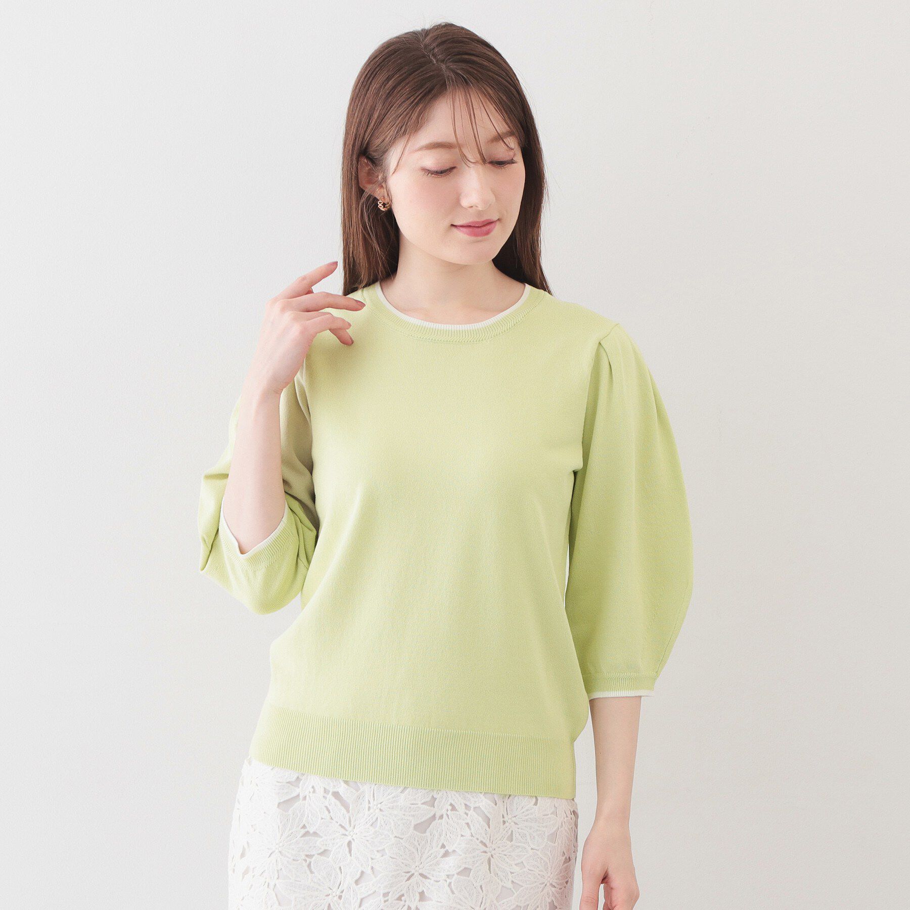 index「6分袖タックスリーブニット【洗濯機OK/UVケア】《XS～LL/9col》」|ニット・セーター|