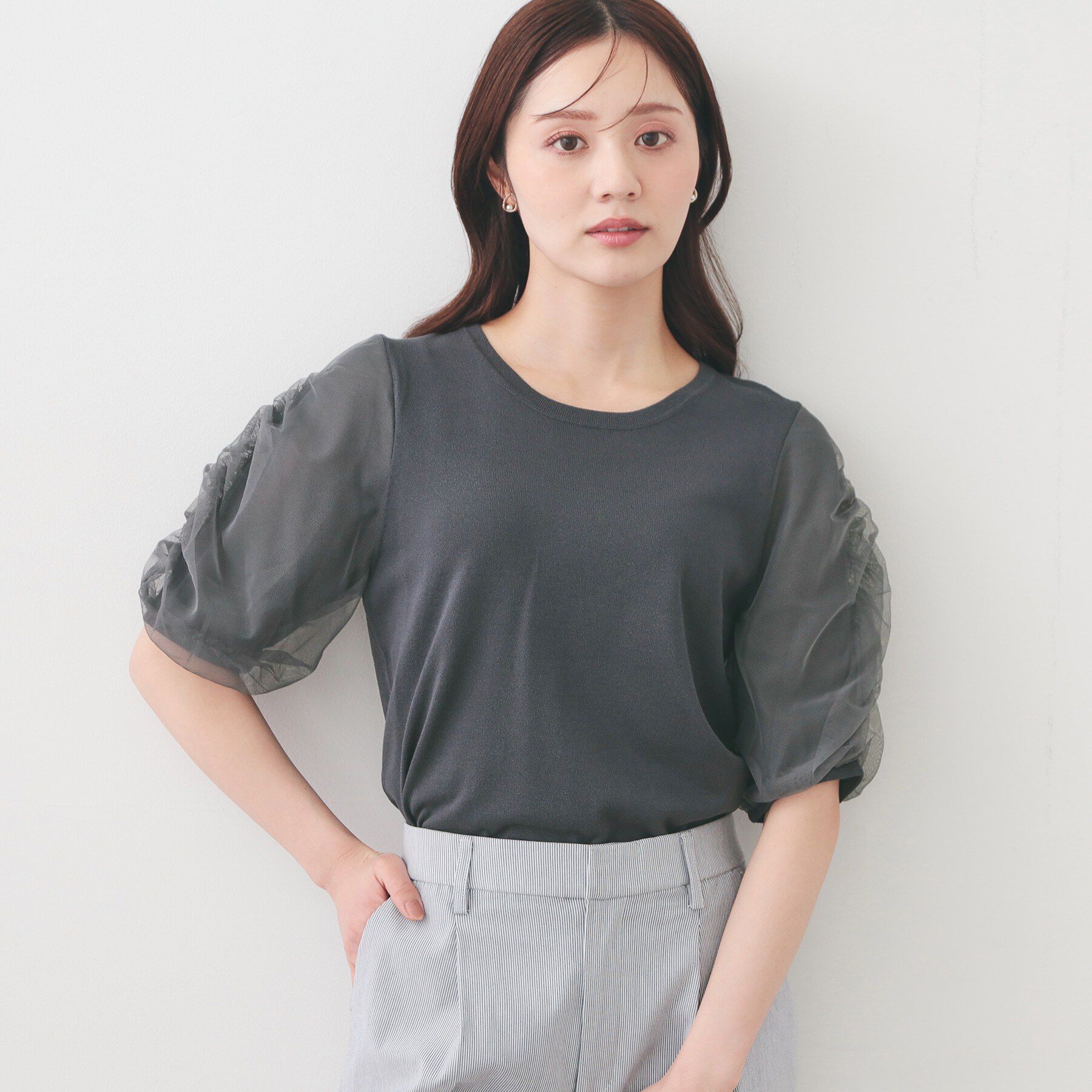 index「ギャザーチュールスリーブニット【洗濯機OK/坑ピル】」|ニット・セーター|