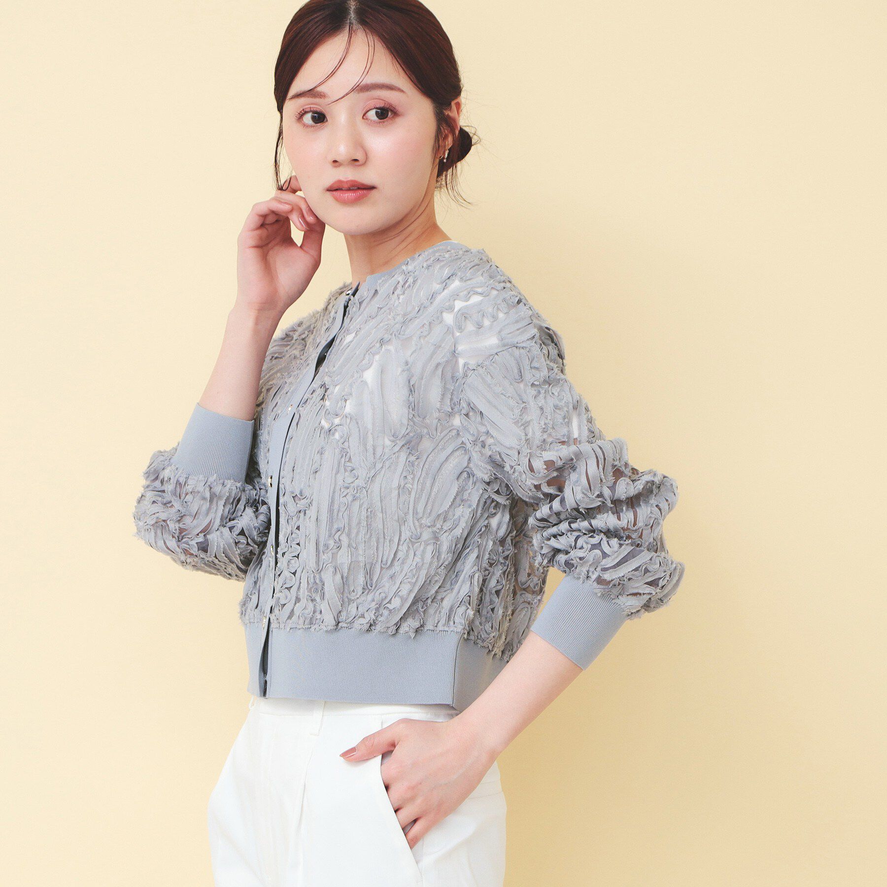 index「シアー幾何刺繍カーディガン【洗濯機OK】」|カーディガン|