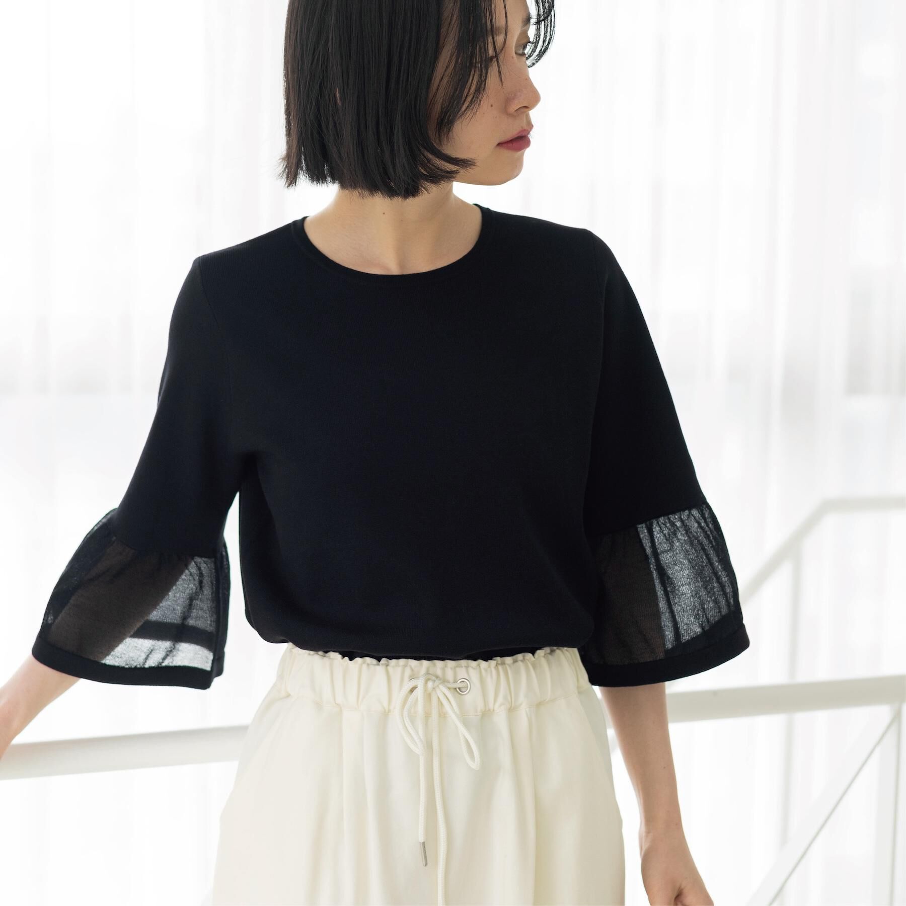 OPAQUE.CLIP「シアーフレアスリーブニット【洗濯機OK/抗ピル】」|ニット・セーター|