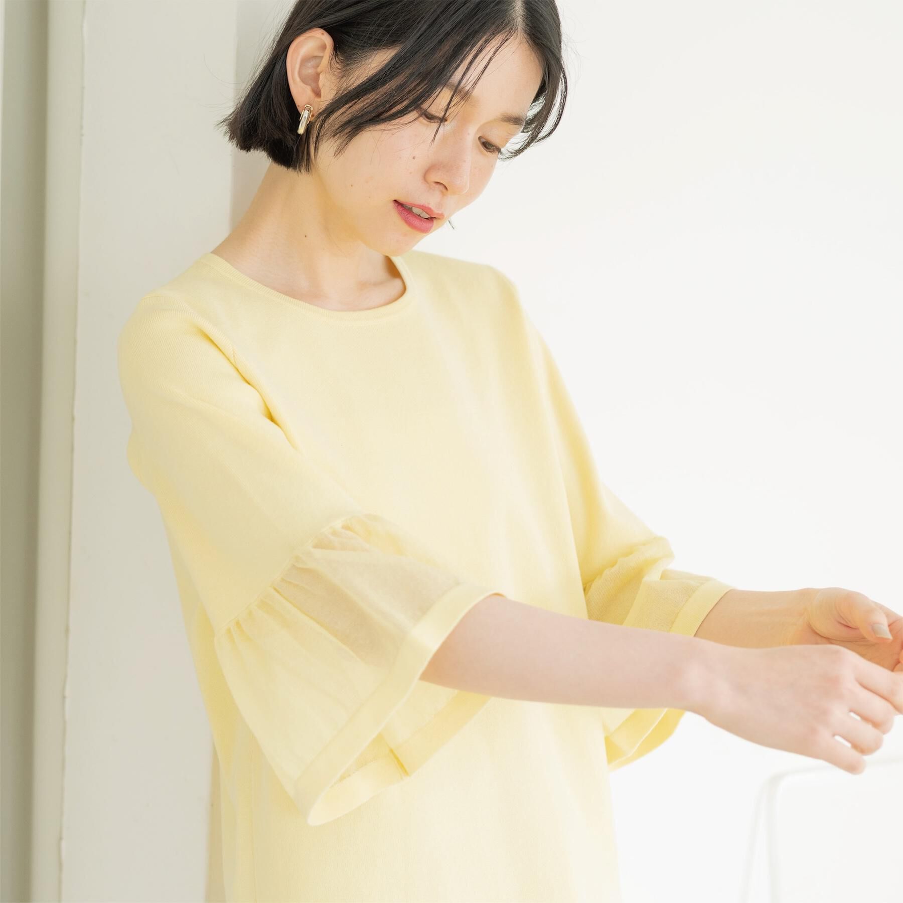 OPAQUE.CLIP「シアーフレアスリーブニット【洗濯機OK/抗ピル】」|ニット・セーター|