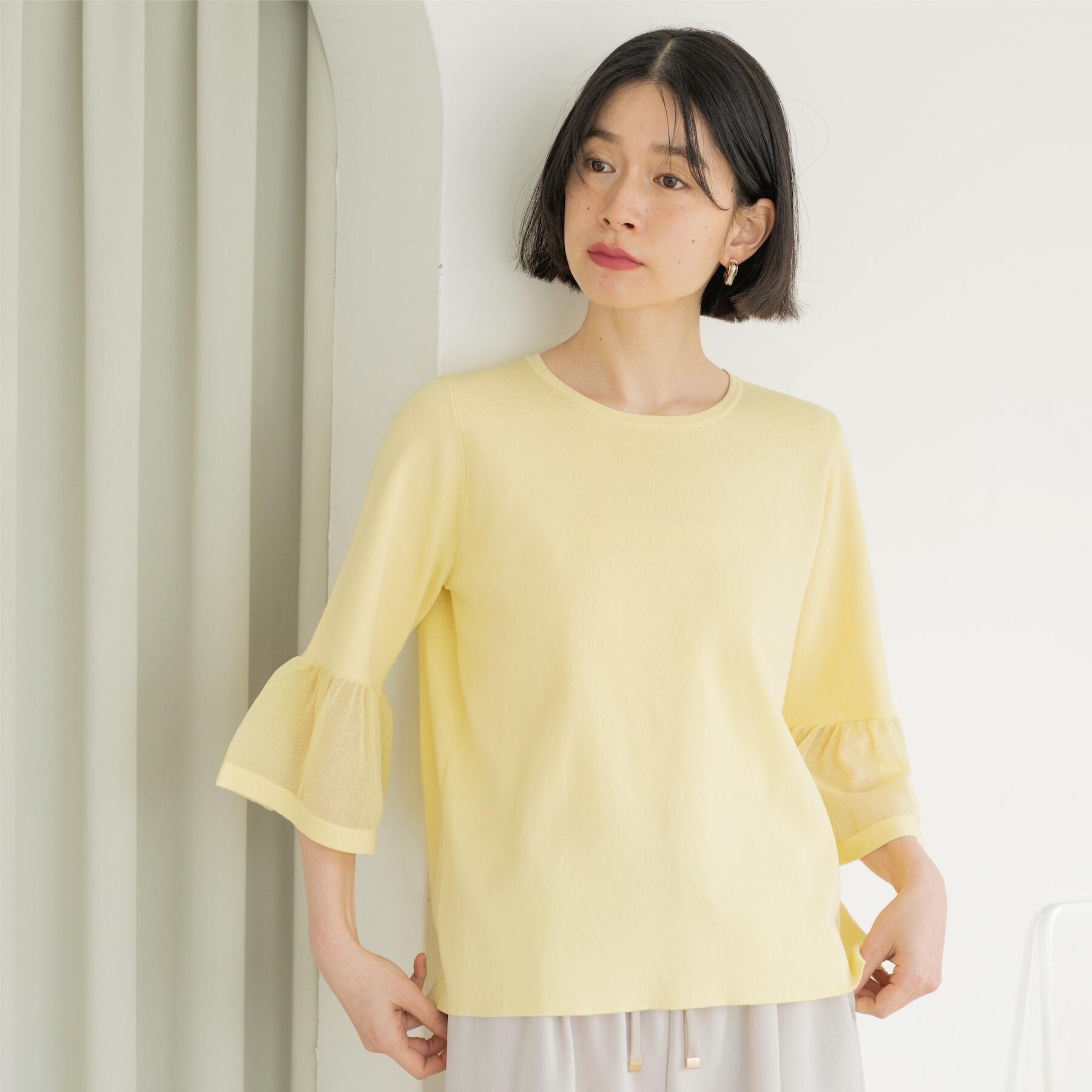 OPAQUE.CLIP「シアーフレアスリーブニット【洗濯機OK/抗ピル】」|ニット・セーター|