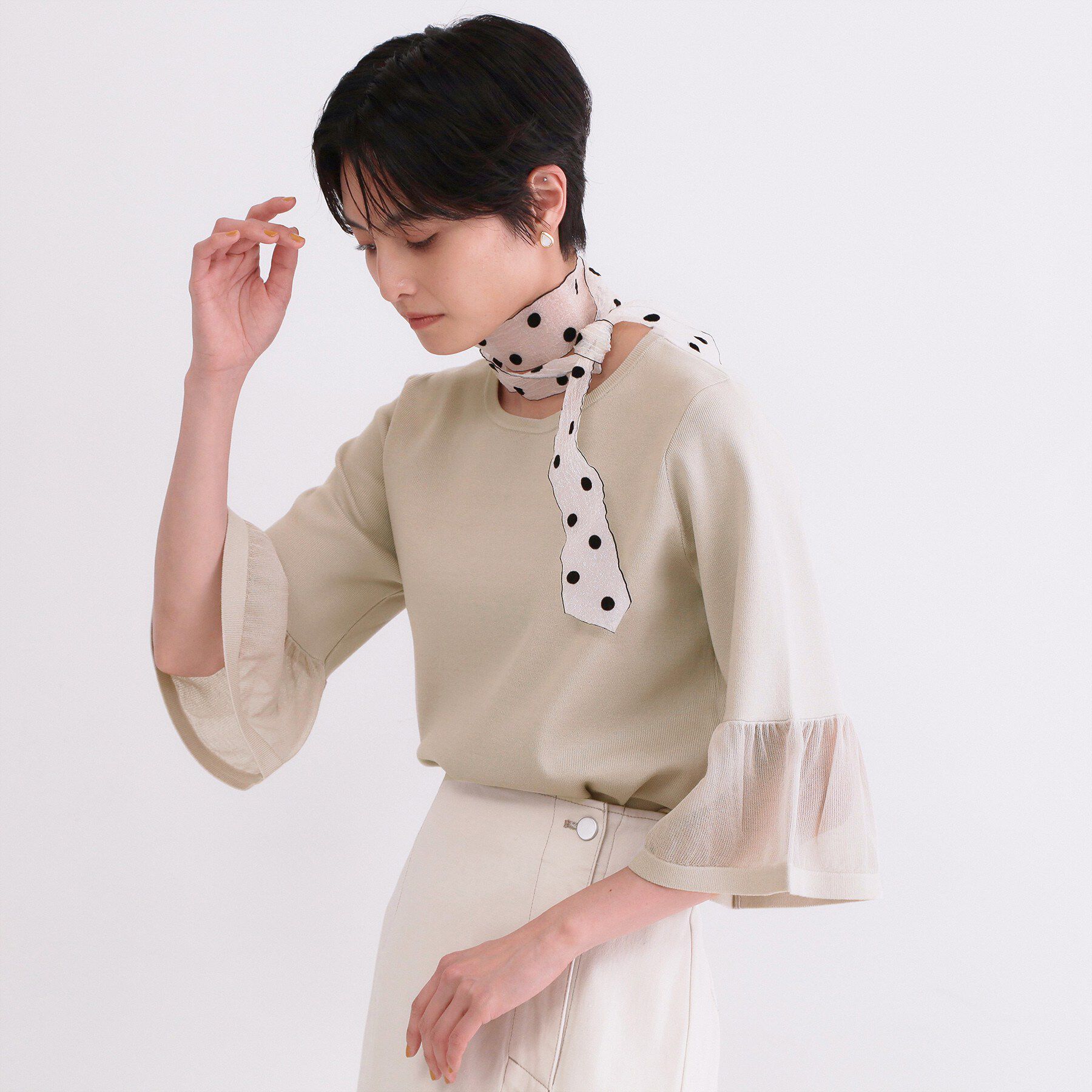 OPAQUE.CLIP「シアーフレアスリーブニット【洗濯機OK/抗ピル】」|ニット・セーター|