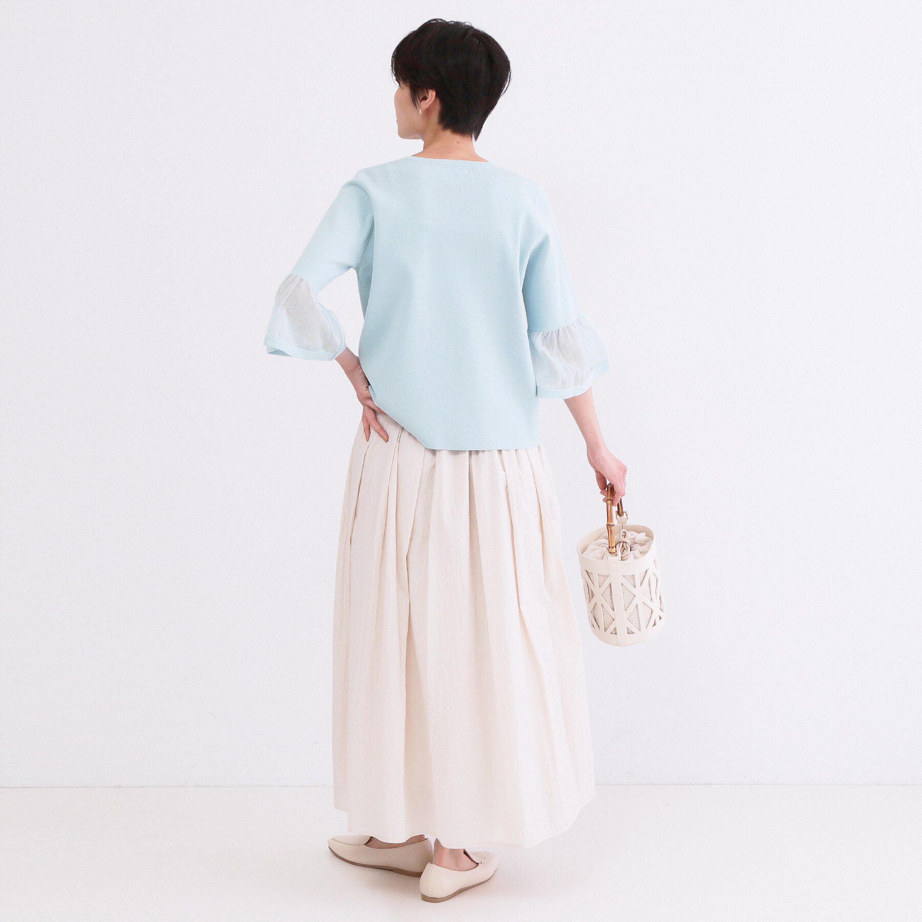 OPAQUE.CLIP「シアーフレアスリーブニット【洗濯機OK/抗ピル】」|ニット・セーター|