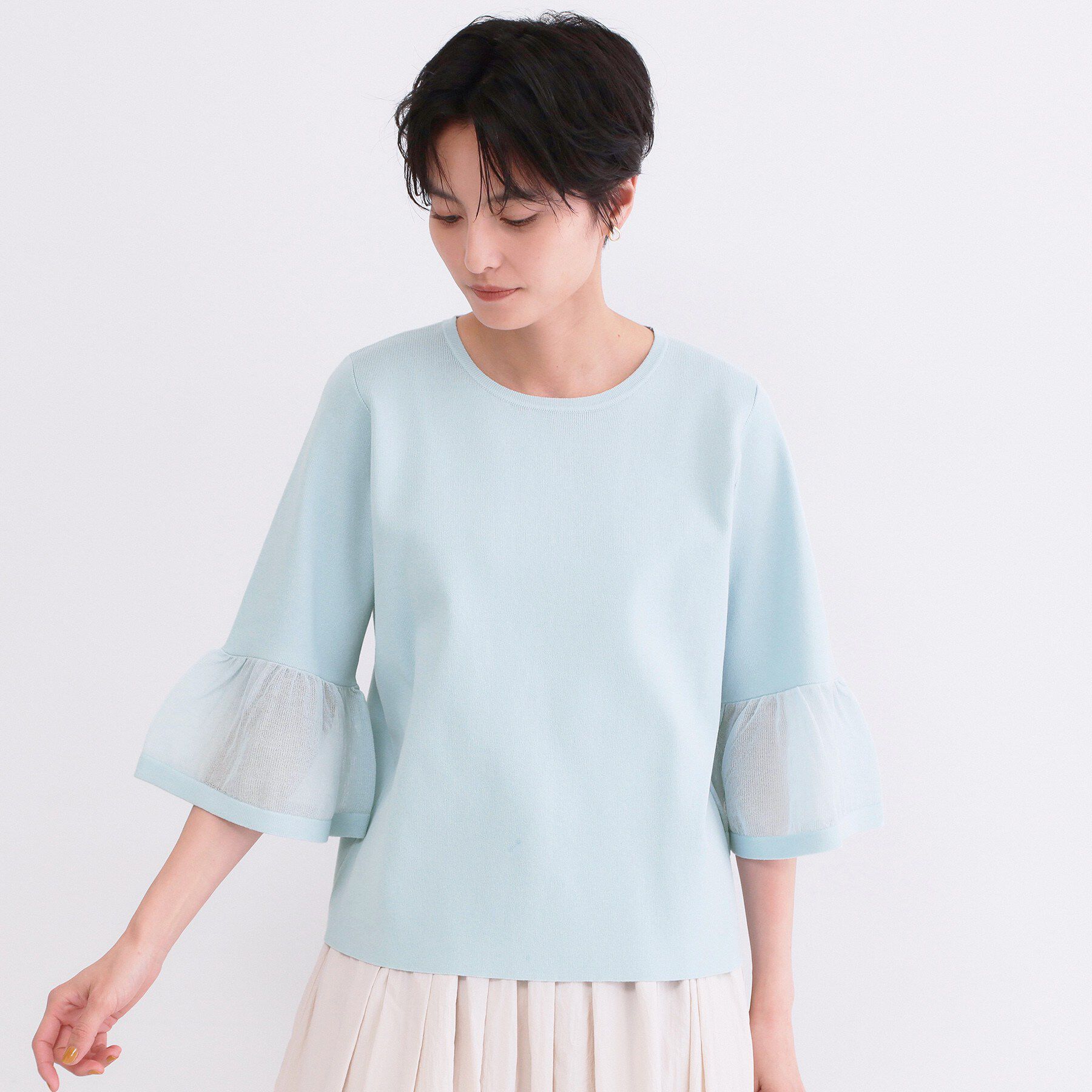 OPAQUE.CLIP「シアーフレアスリーブニット【洗濯機OK/抗ピル】」|ニット・セーター|