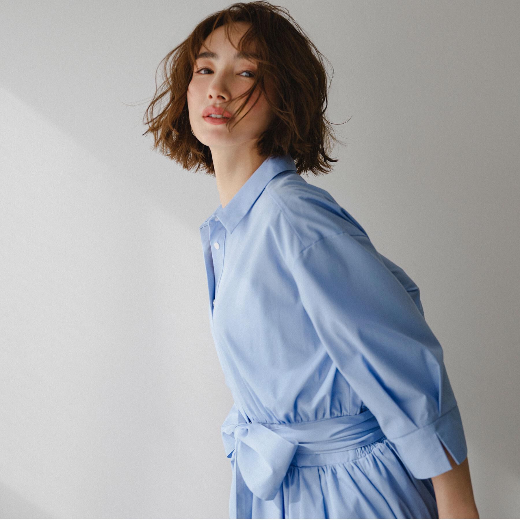 OPAQUE.CLIP「サッシュリボンベルト付きフレアシャツワンピース【洗濯機OK/防シワ加工】」|ワンピース|