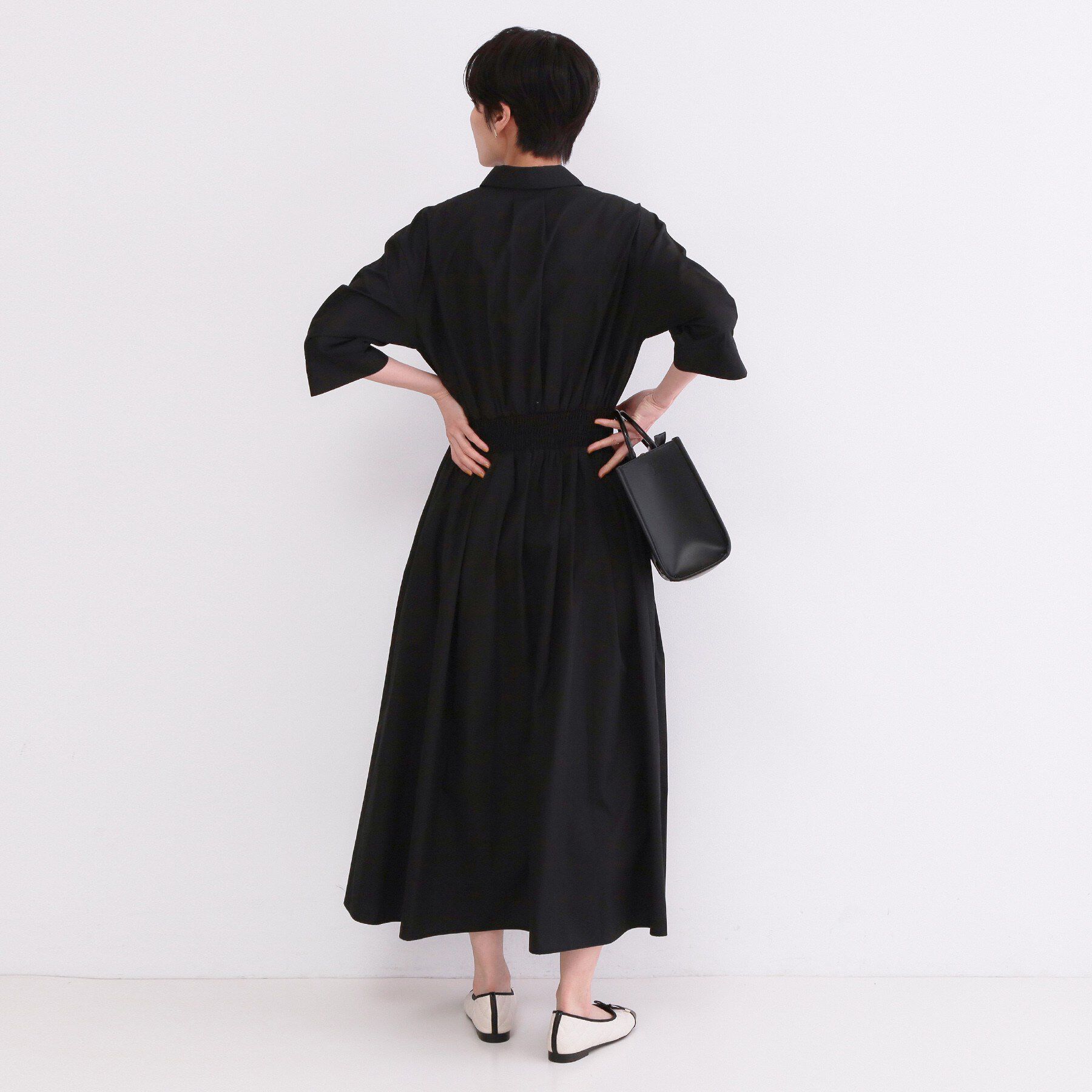 OPAQUE.CLIP「サッシュリボンベルト付きフレアシャツワンピース【洗濯機OK/防シワ加工】」|ワンピース|