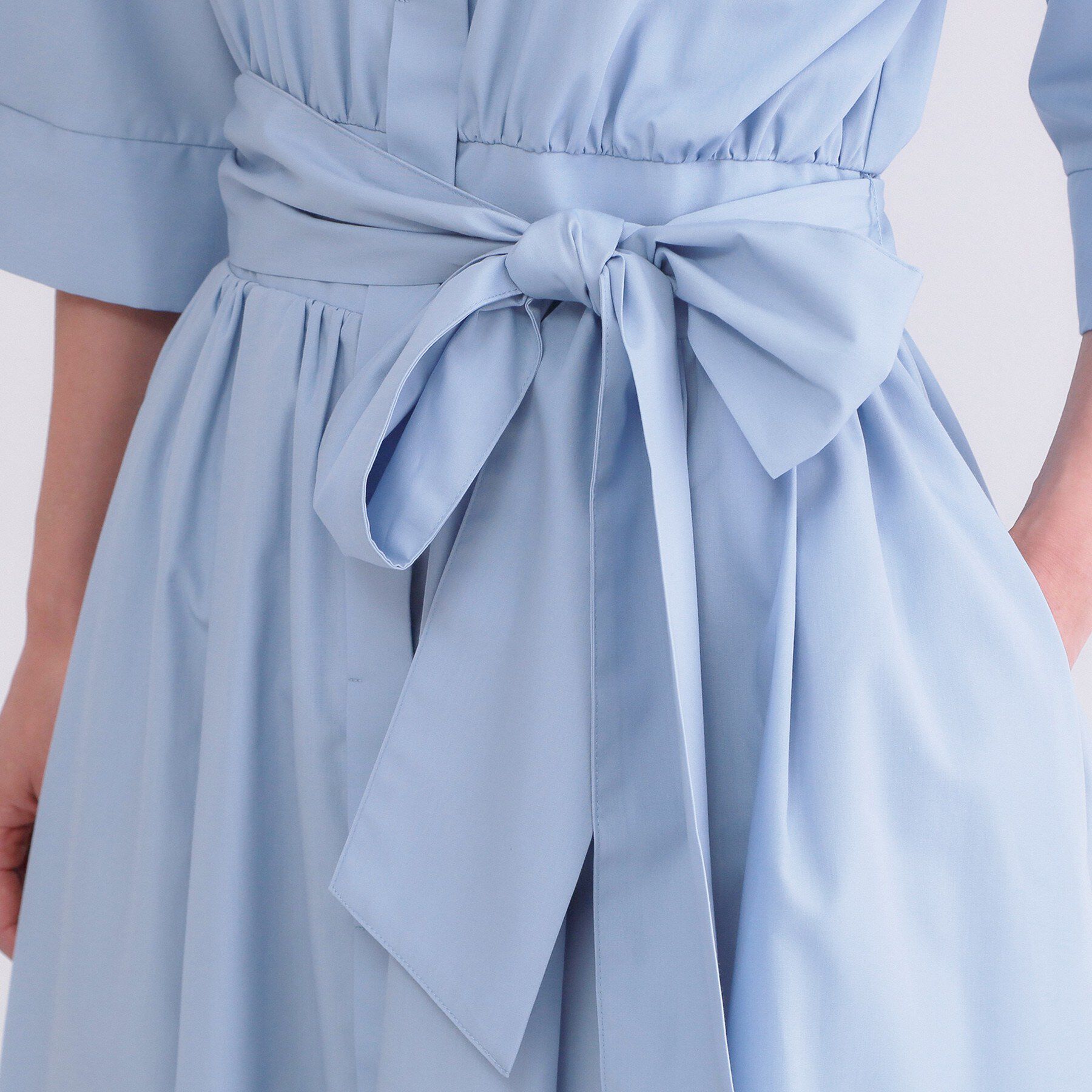 OPAQUE.CLIP「サッシュリボンベルト付きフレアシャツワンピース【洗濯機OK/防シワ加工】」|ワンピース|