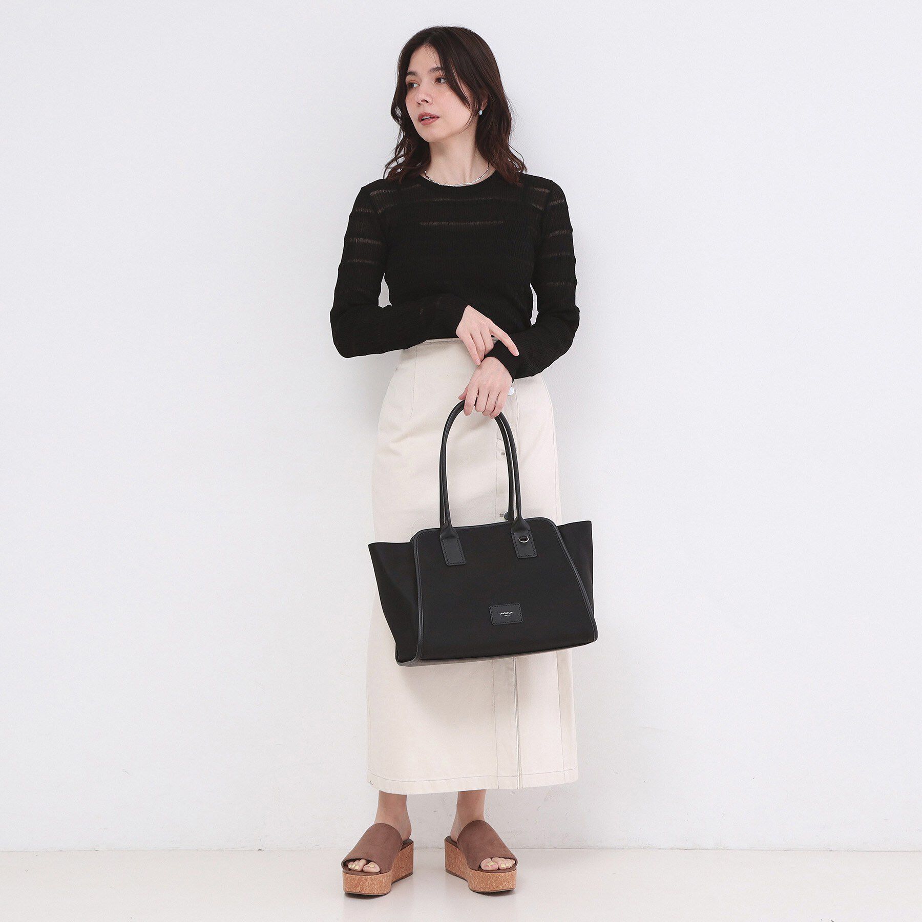 OPAQUE.CLIP「合皮パイピングワイドトート」|トートバッグ|