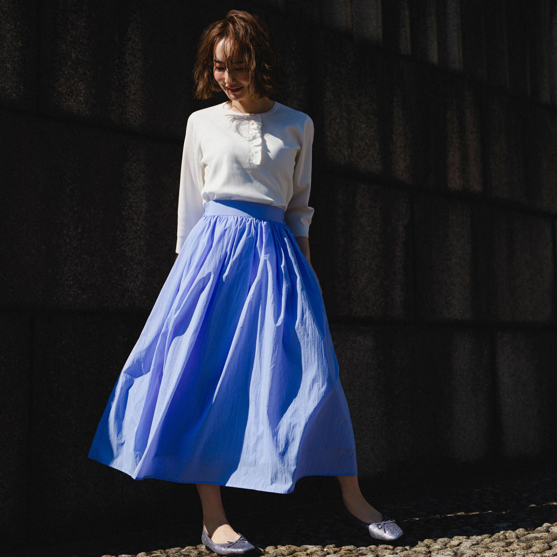 OPAQUE.CLIP「シアーヴィンテージイージーフレアスカート【洗濯機OK】」|スカート|ブルー(091)