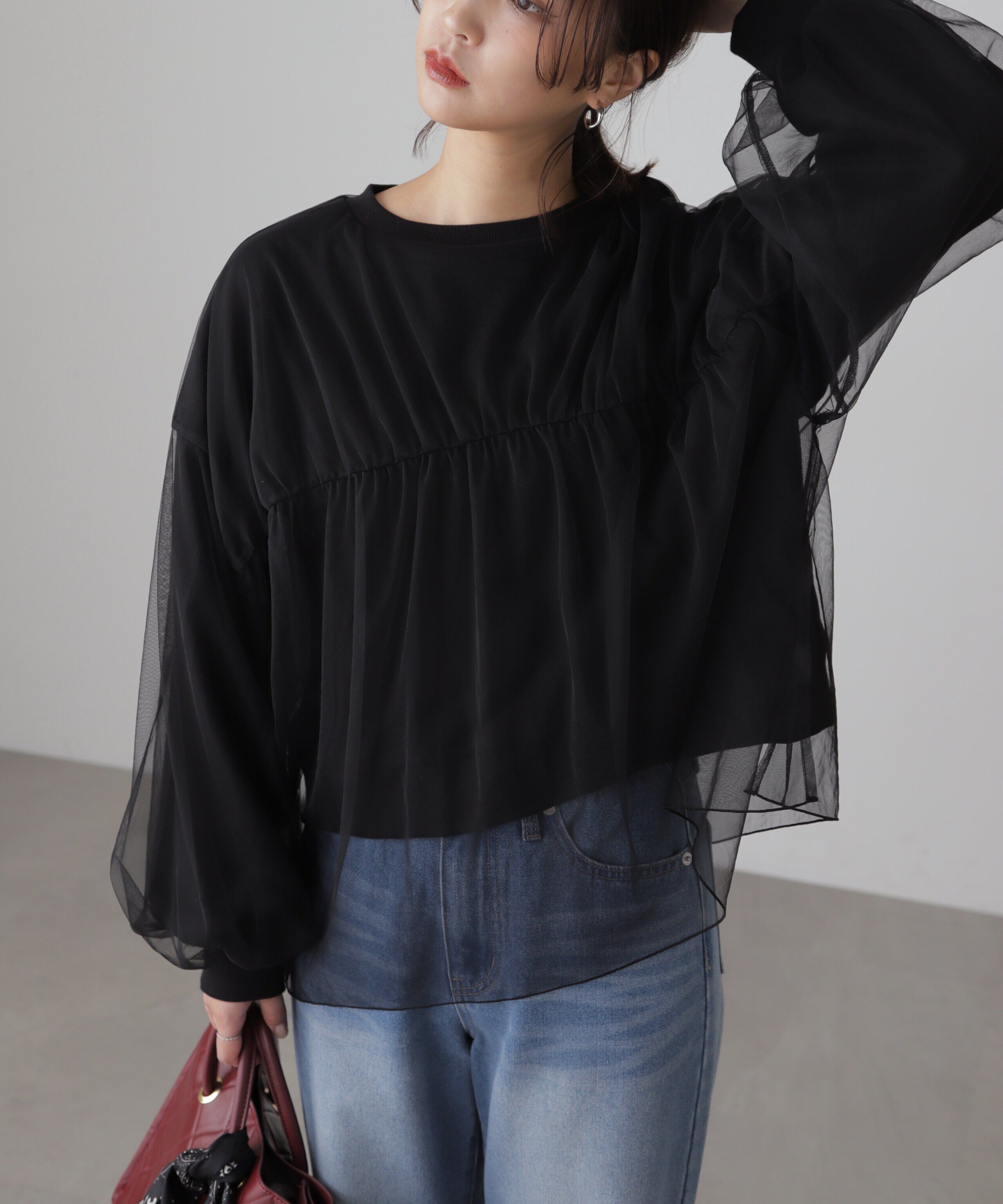  「チュールレイヤードスウェット」|Tシャツ・カットソー|ブラック