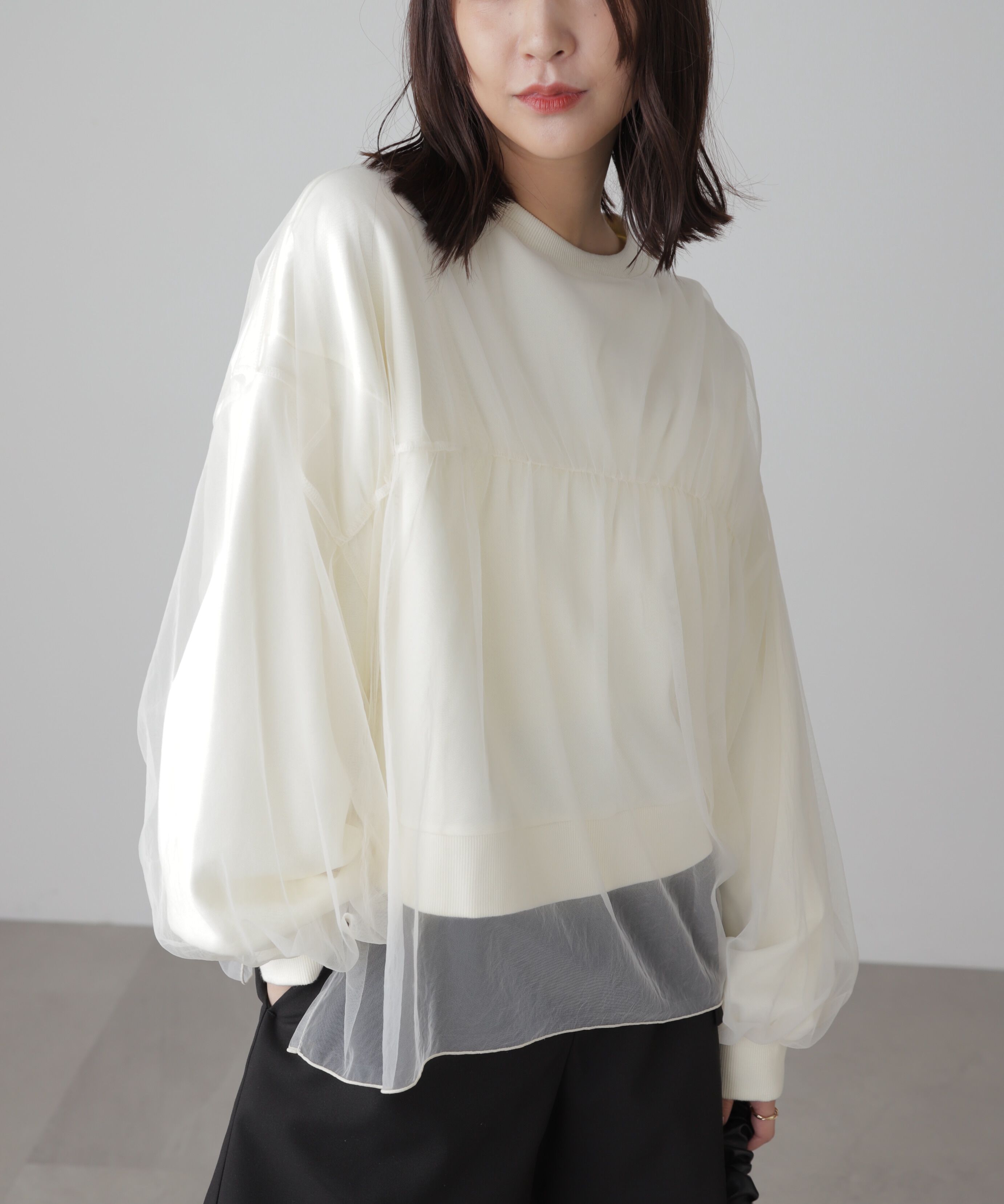  「チュールレイヤードスウェット」|Tシャツ・カットソー|