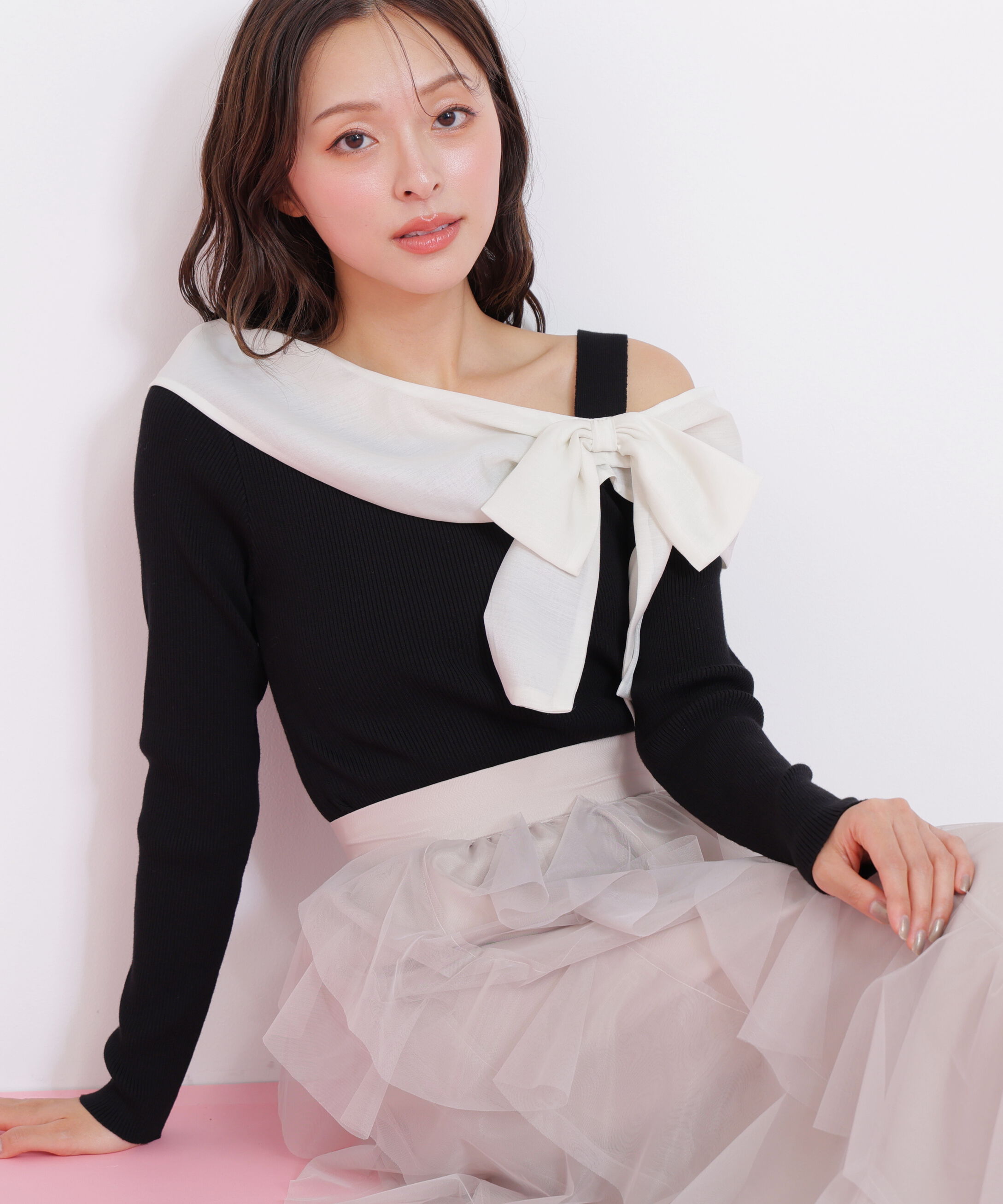  「アシメリボンニット」|ニット・セーター|