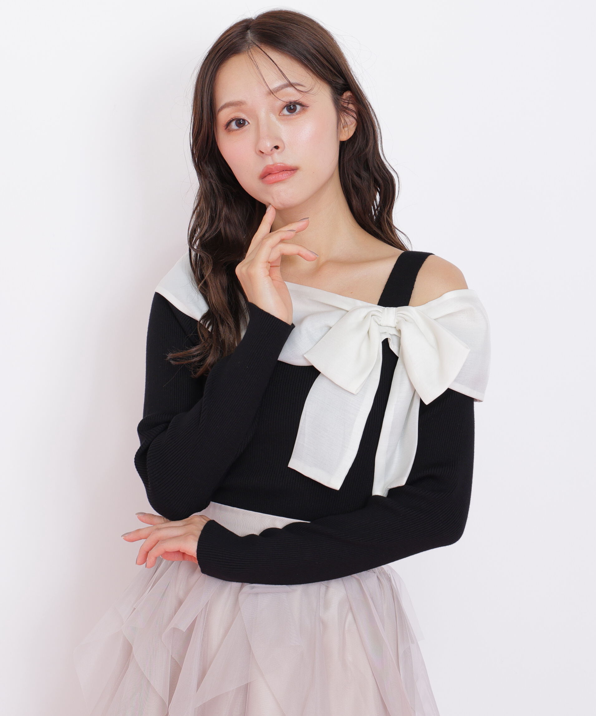  「アシメリボンニット」|ニット・セーター|