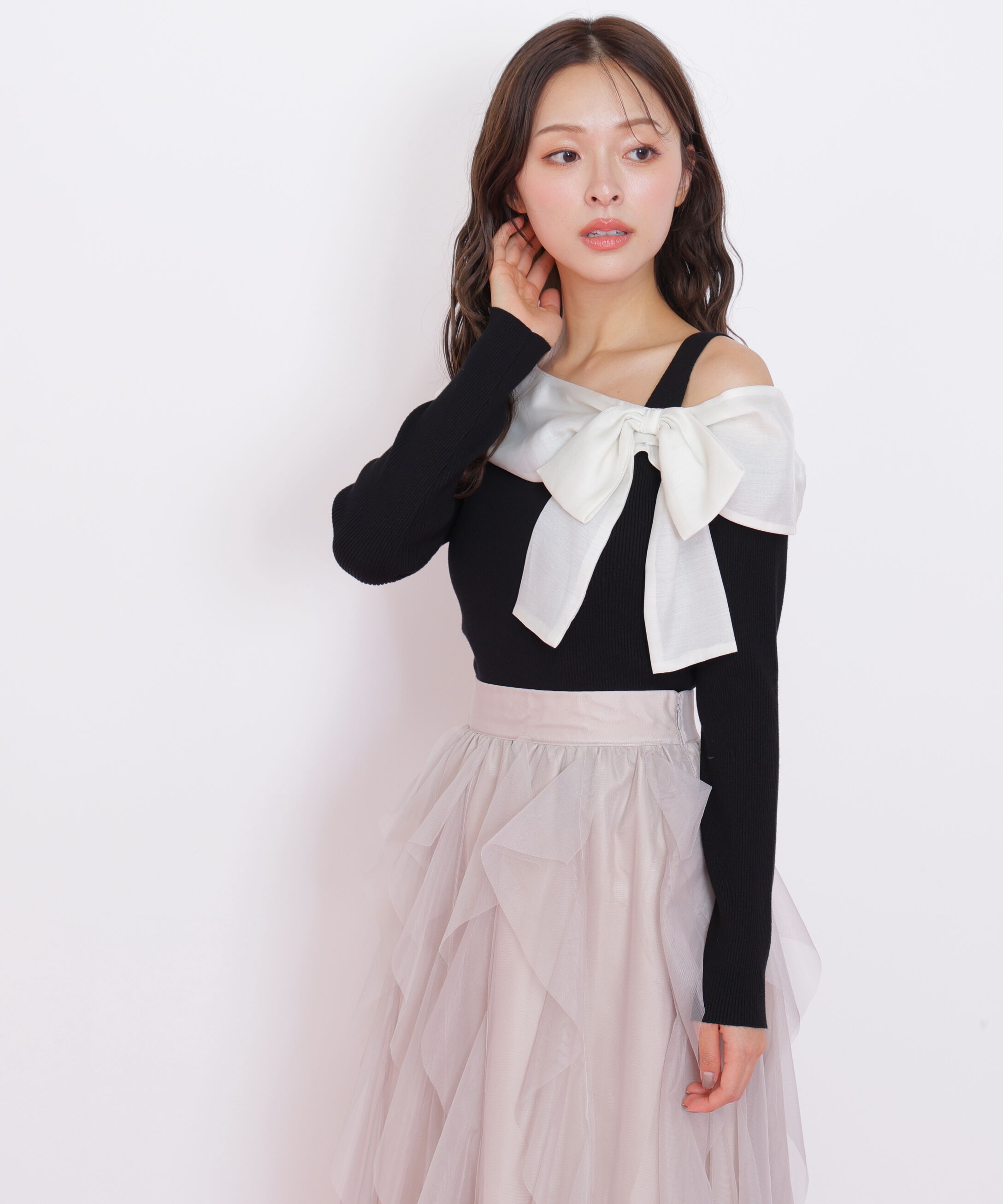  「アシメリボンニット」|ニット・セーター|