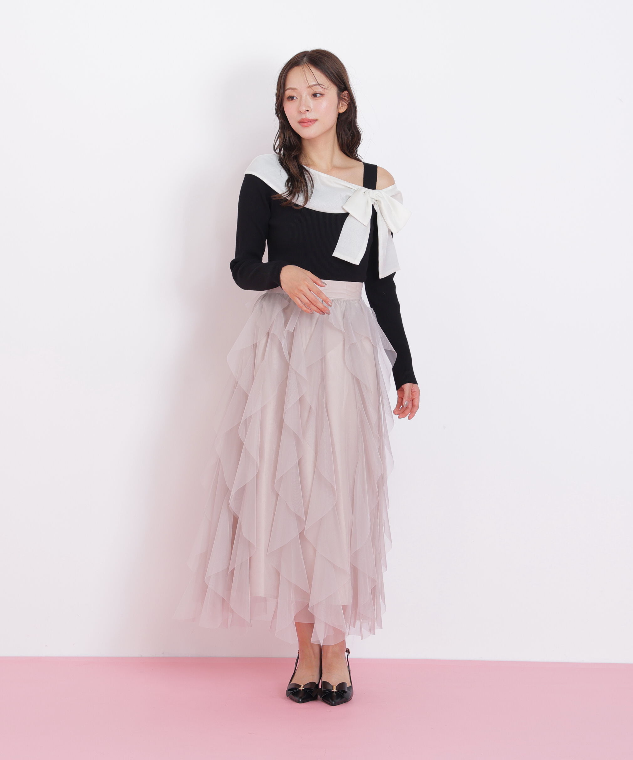  「アシメリボンニット」|ニット・セーター|