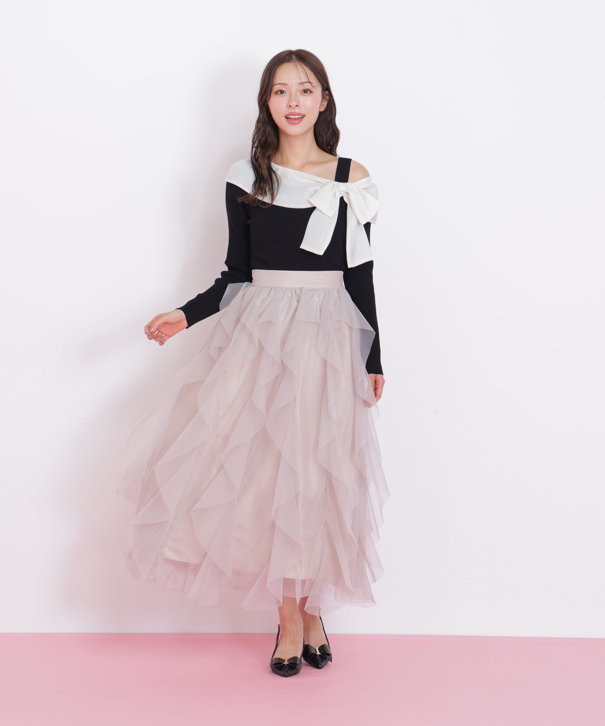  「アシメリボンニット」|ニット・セーター|