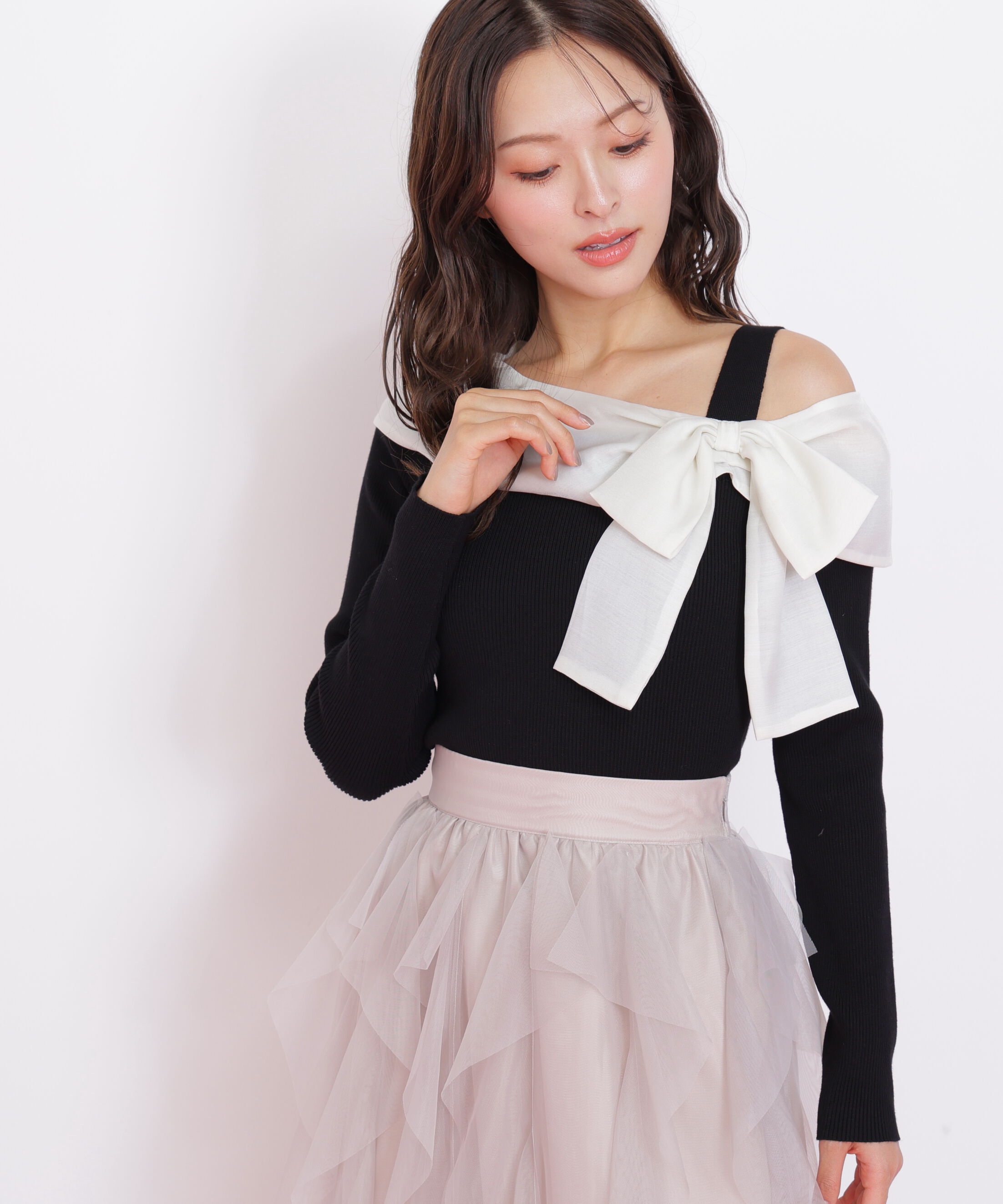  「アシメリボンニット」|ニット・セーター|