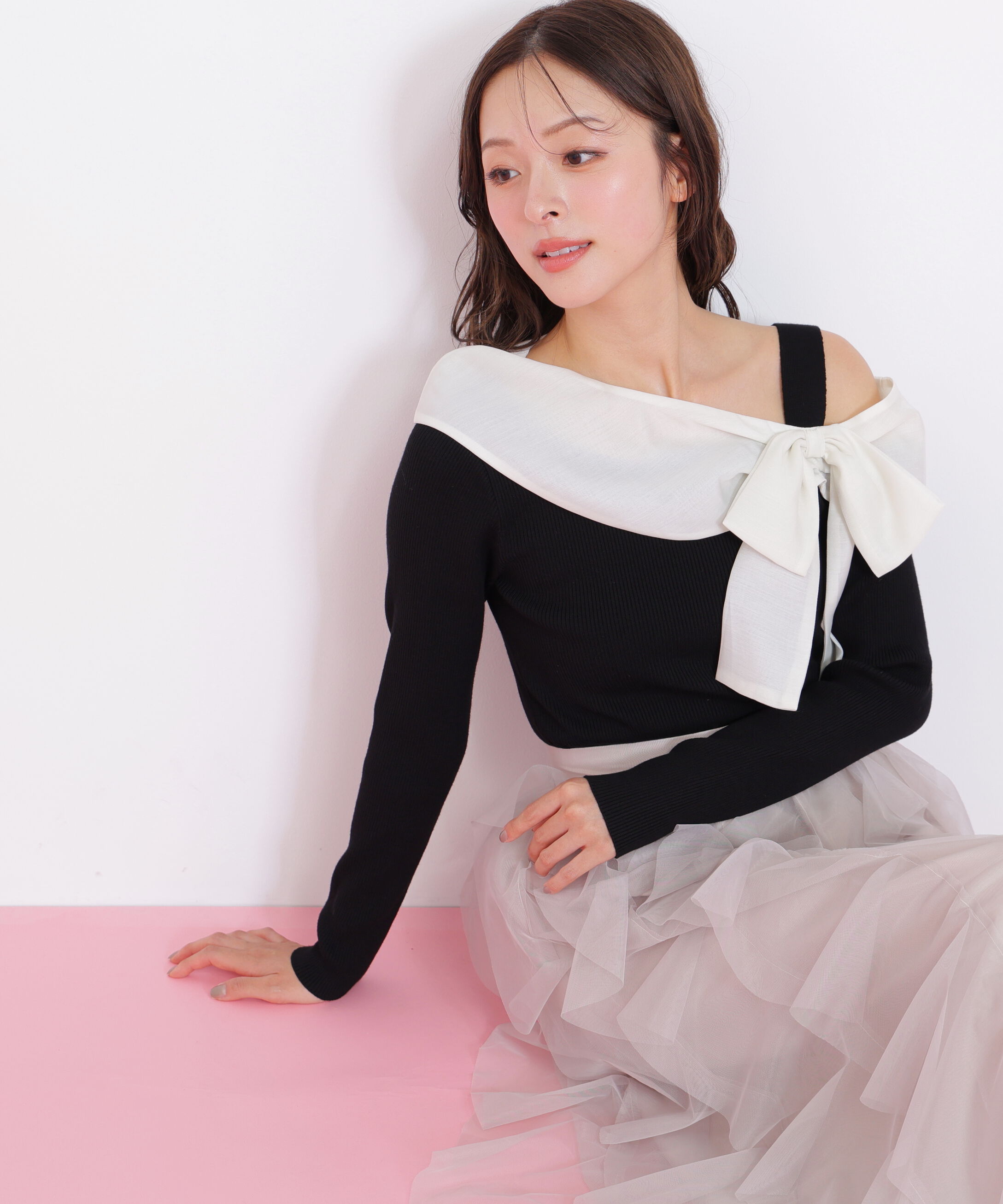  「アシメリボンニット」|ニット・セーター|