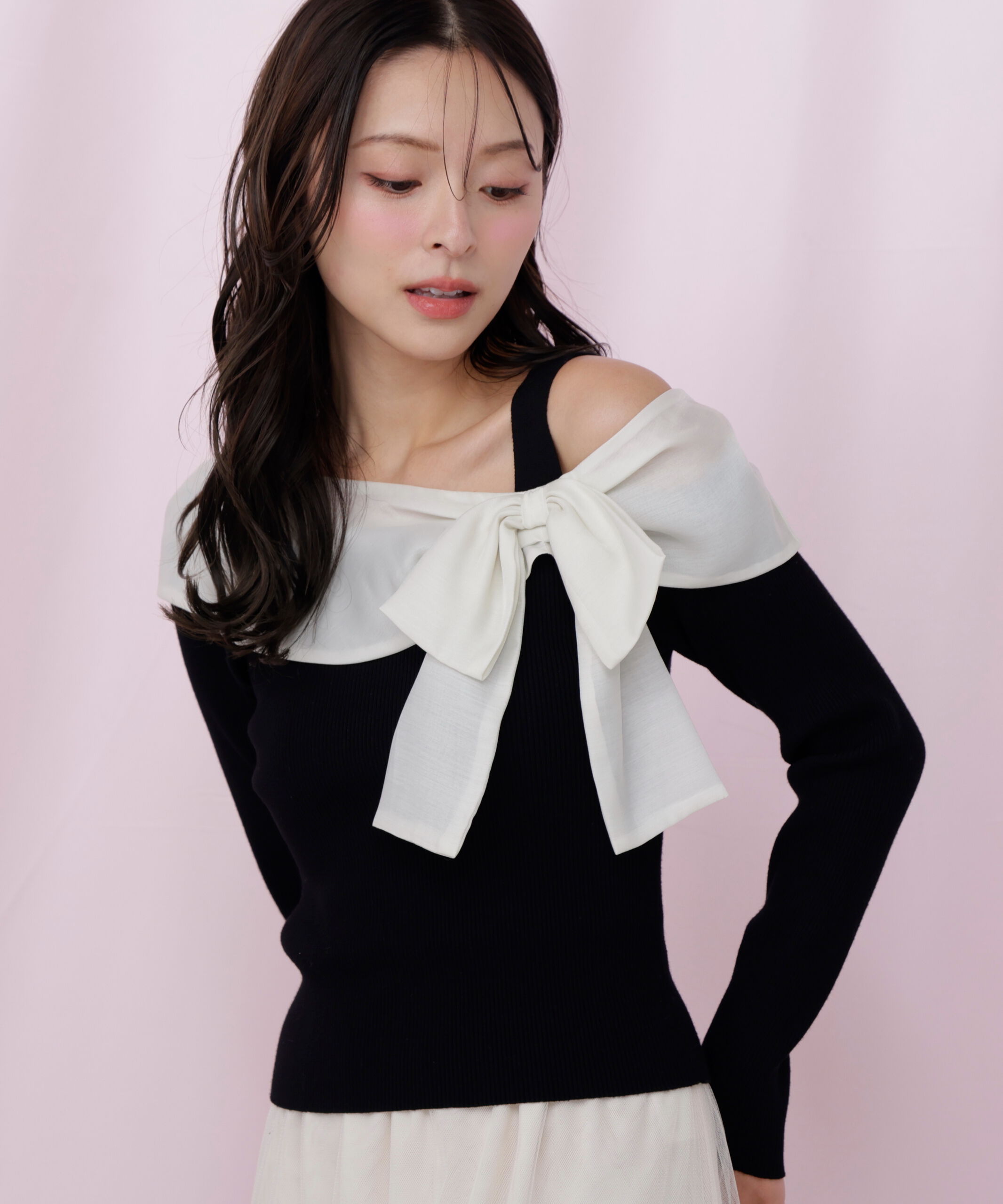  「アシメリボンニット」|ニット・セーター|