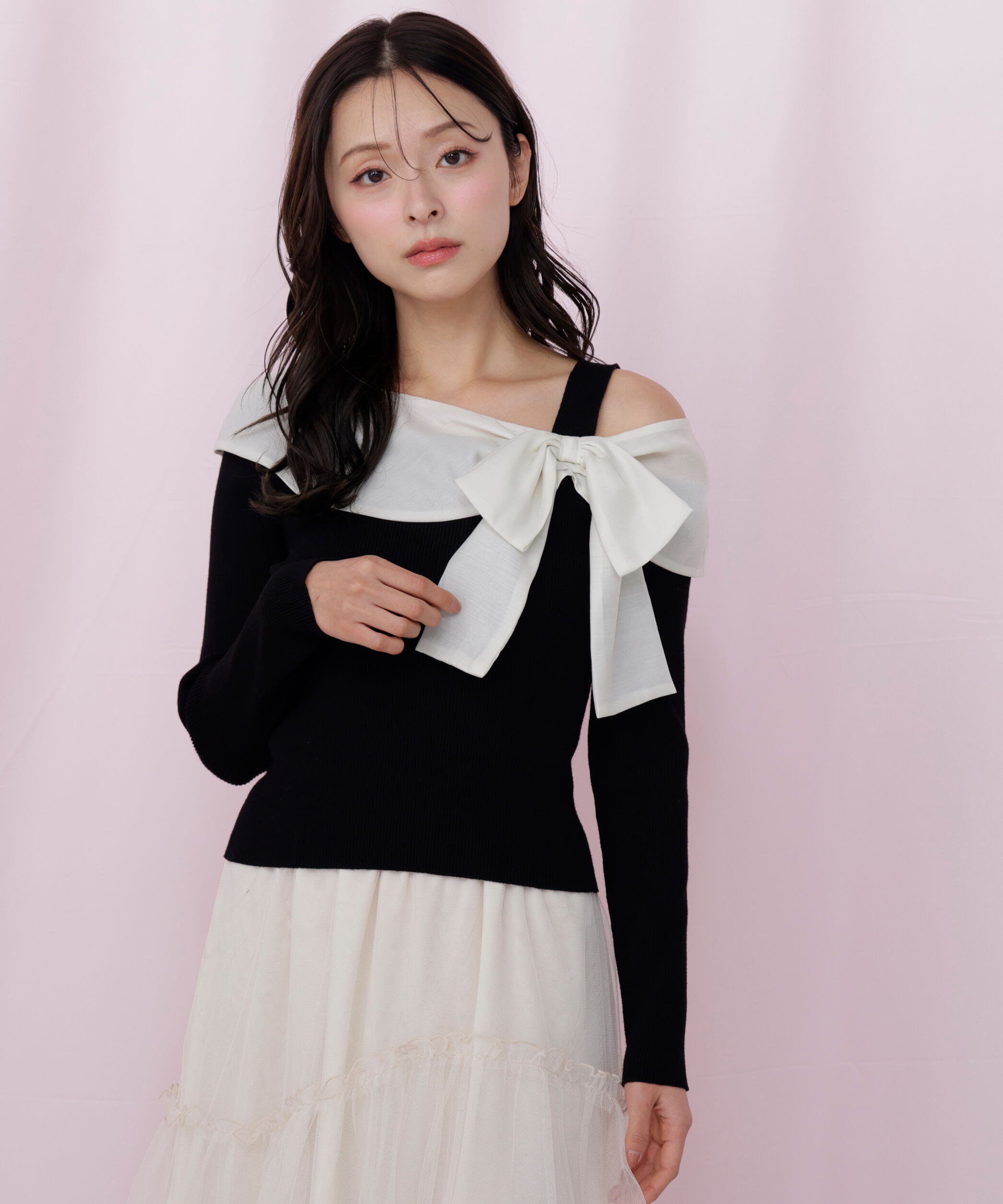  「アシメリボンニット」|ニット・セーター|