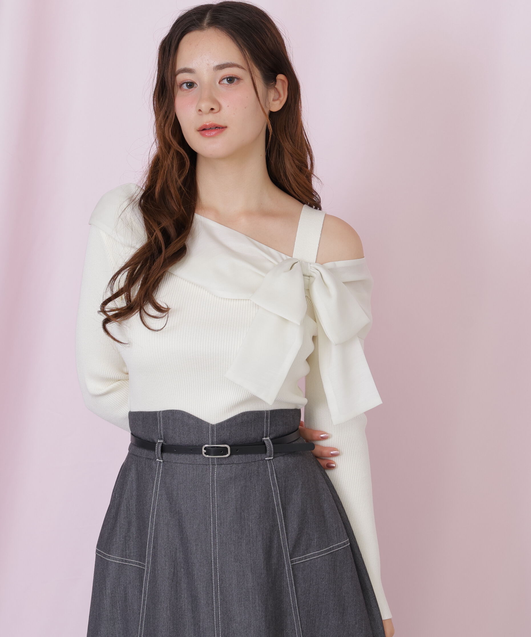  「アシメリボンニット」|ニット・セーター|