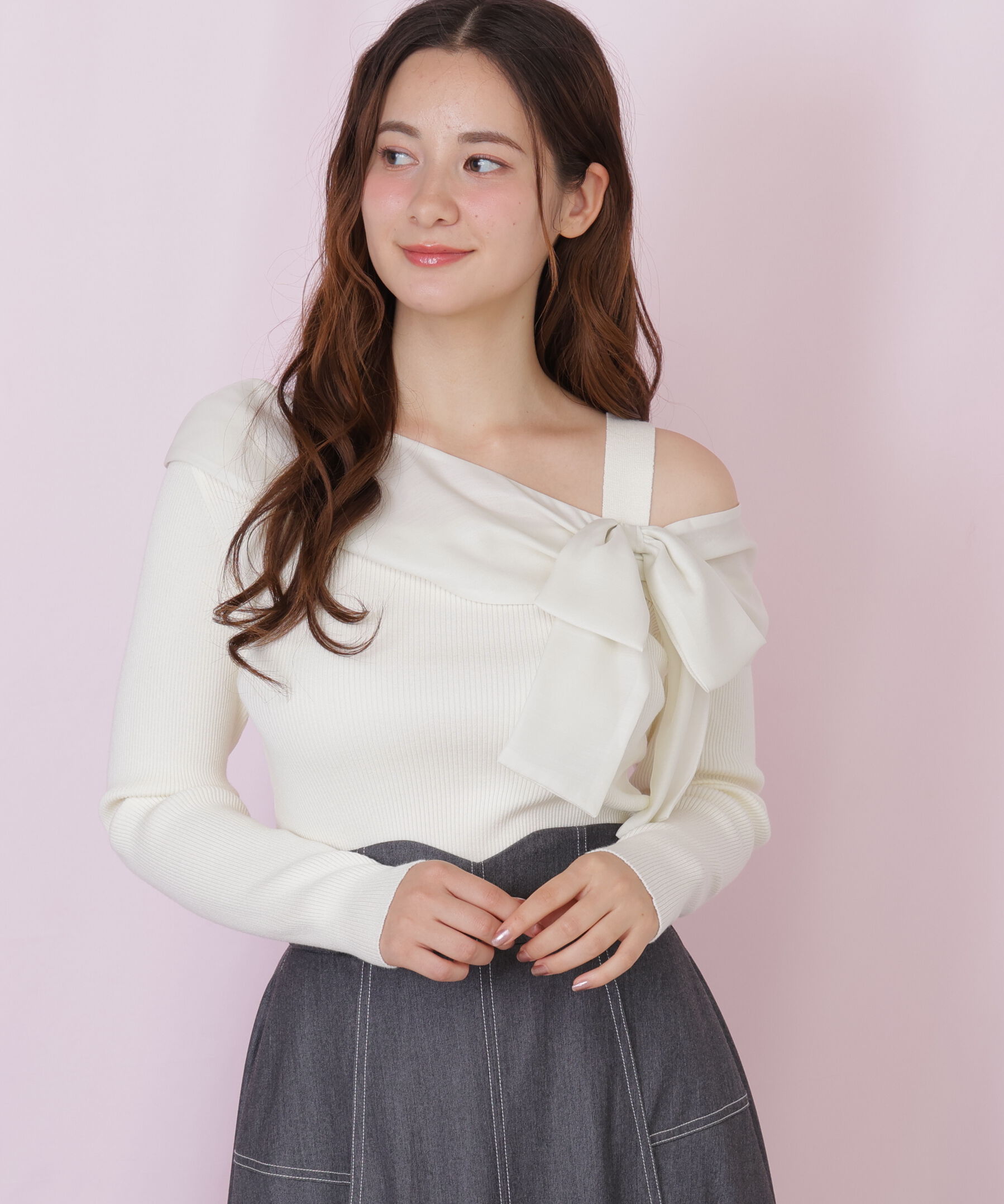  「アシメリボンニット」|ニット・セーター|