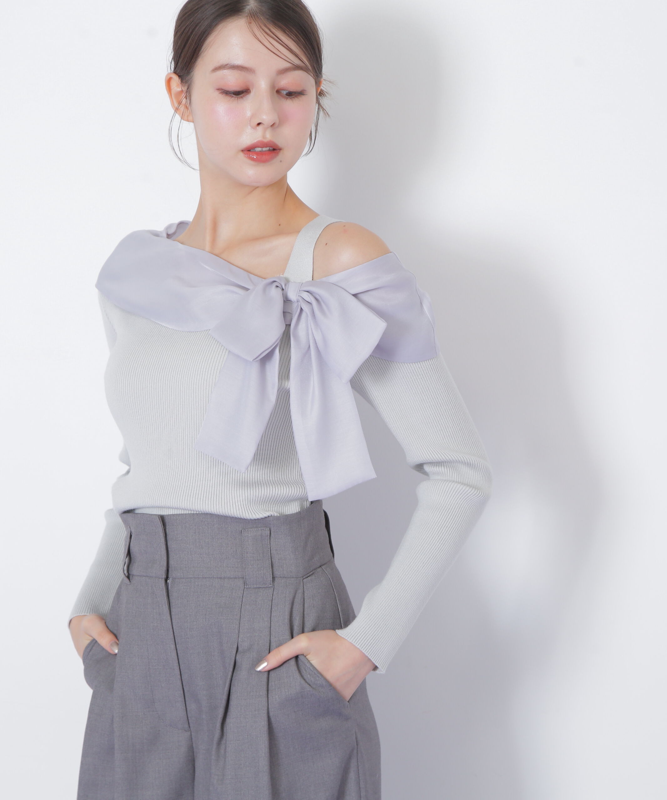  「アシメリボンニット」|ニット・セーター|