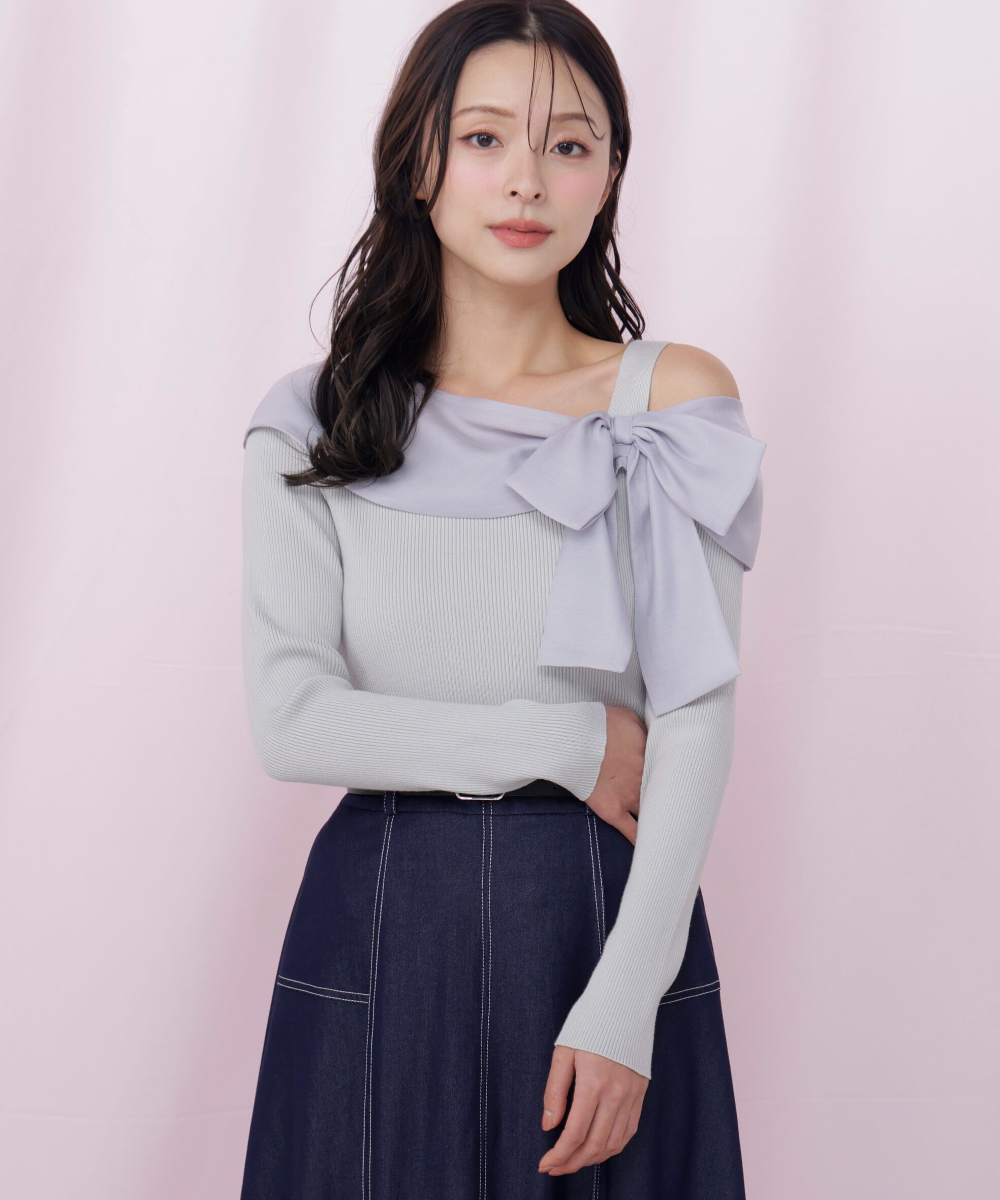  「アシメリボンニット」|ニット・セーター|