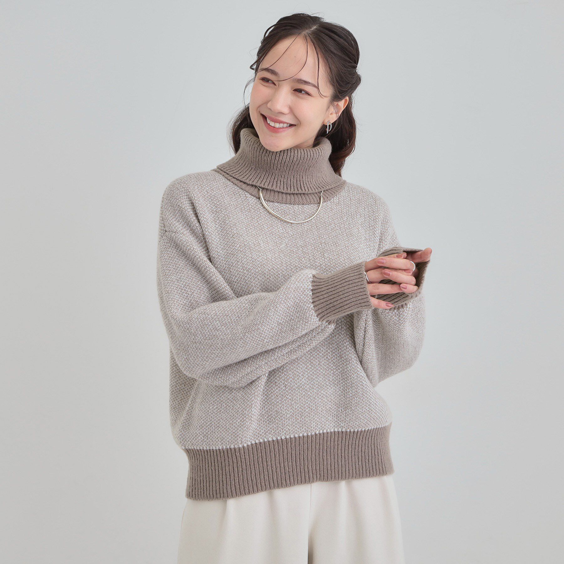 SHOO･LA･RUE「【S-LL】さりげないラメ感 配色ジャカード タートルネックニット」|ニット・セーター|