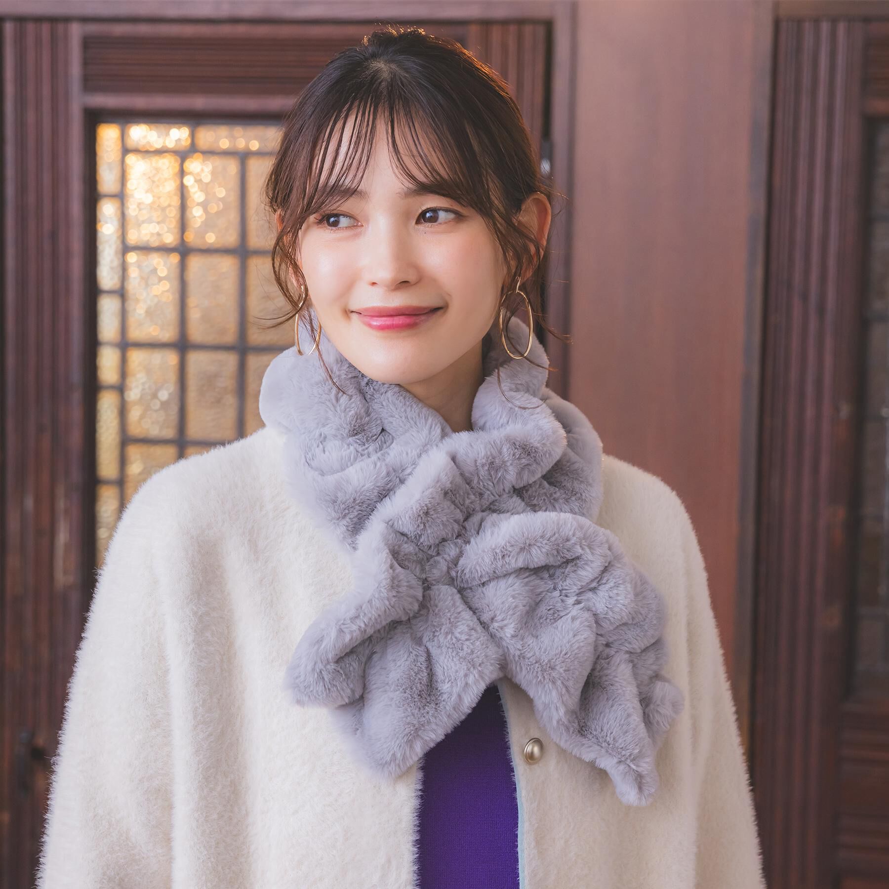 ITS&rsquo;DEMO「【手洗い可】シャーリングファーマフラー」|ストール|