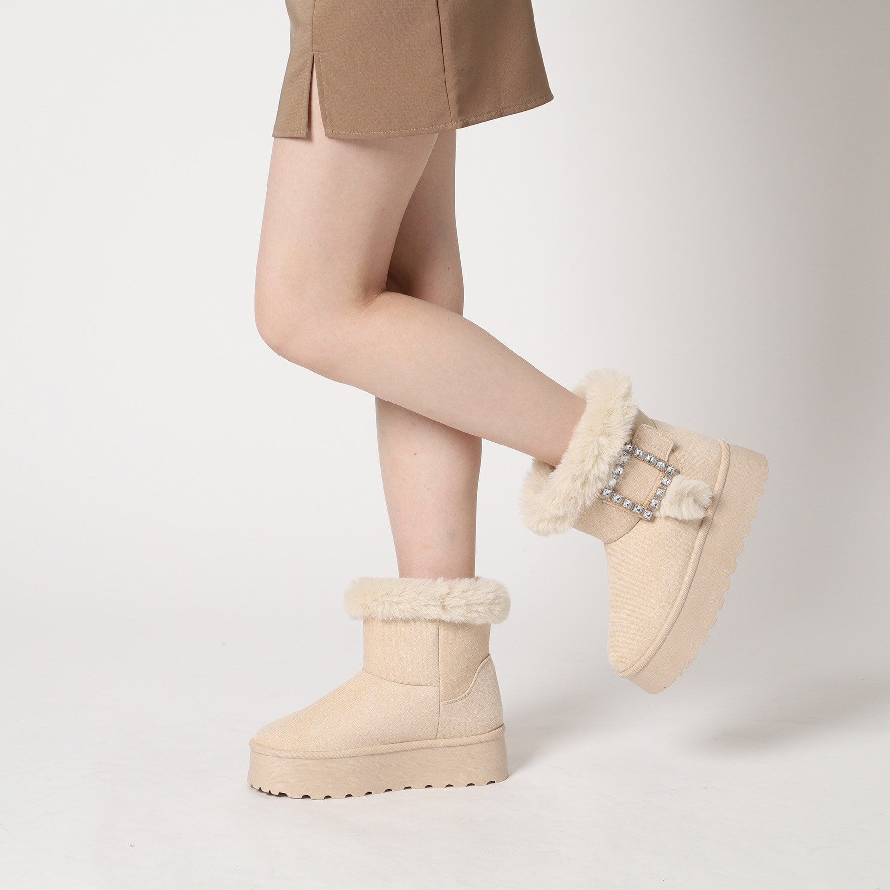 csT&P「厚底ムートンキラキラベルト付きブーツ」|ショートブーツ|