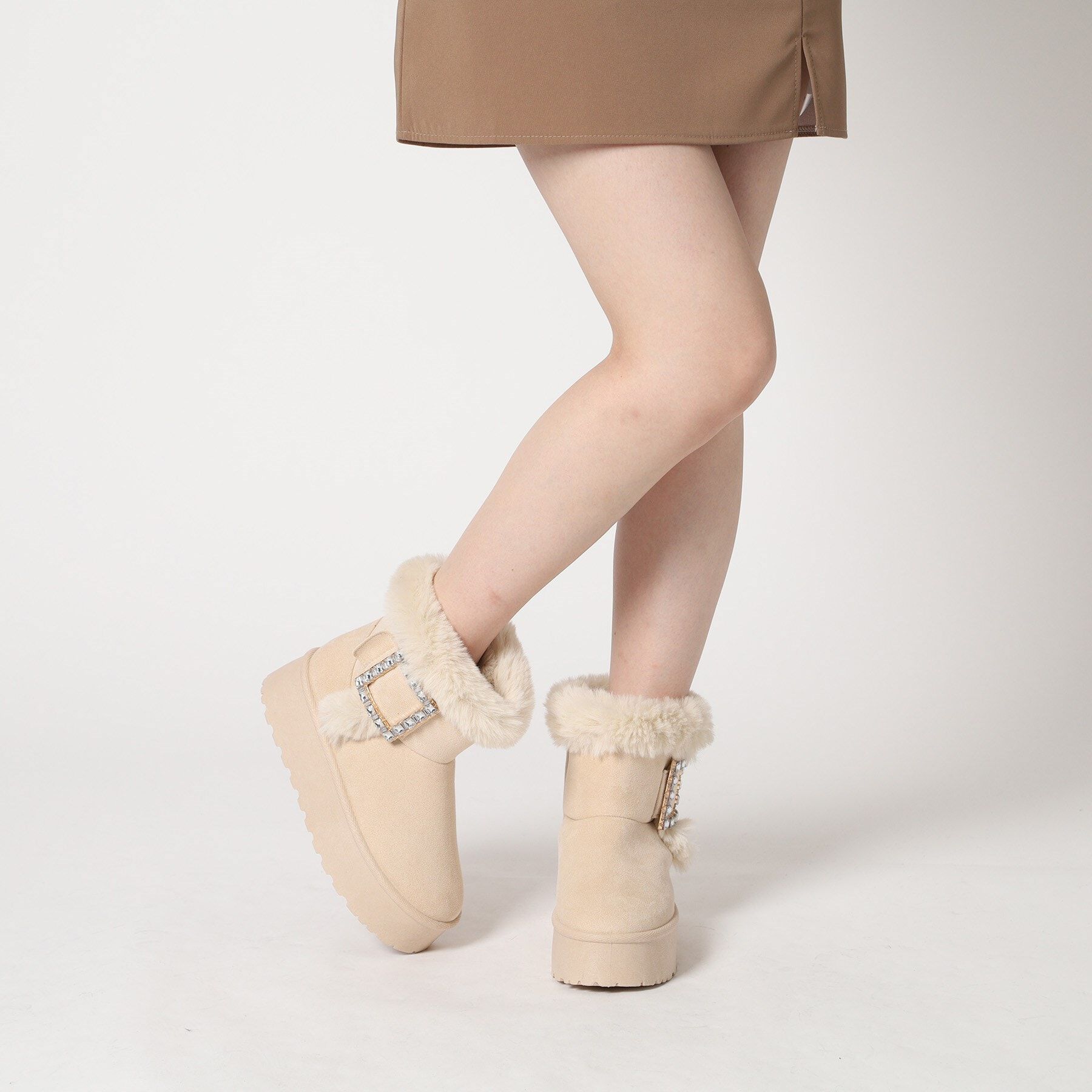 csT&P「厚底ムートンキラキラベルト付きブーツ」|ショートブーツ|