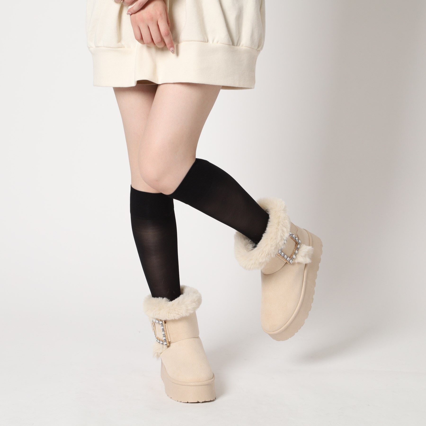 csT&P「厚底ムートンキラキラベルト付きブーツ」|ショートブーツ|