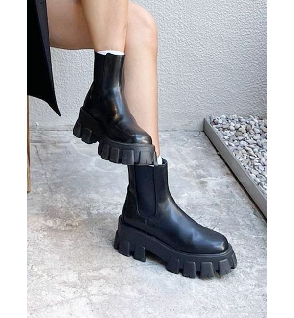 EVRIS「シャークソールサイドゴアショートブーツ」|ショートブーツ|ブラック