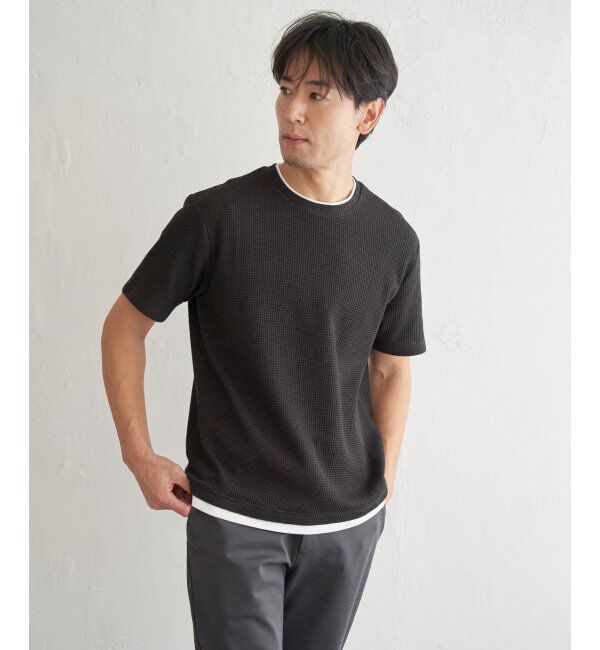 ikka「【抗菌防臭】冷感ドライワッフルフェイクT」|Tシャツ・カットソー|ブラック