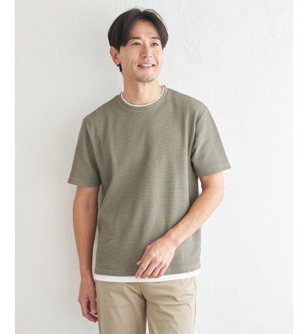 ikka「【抗菌防臭】冷感ドライワッフルフェイクT」|Tシャツ・カットソー|カーキ