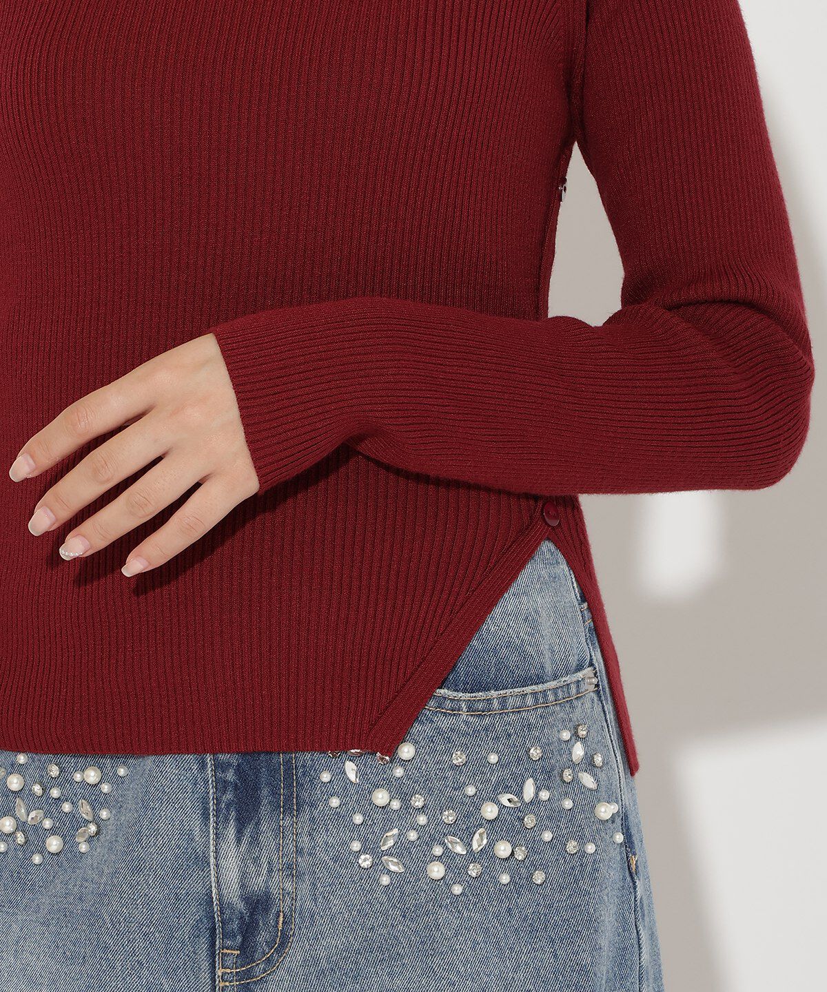 アンドクチュール「アシメＶネック長袖プルオーバー」|ニット・セーター|