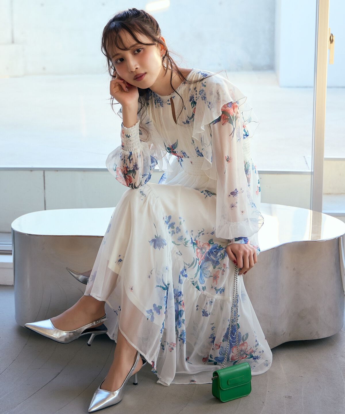 アンドクチュール「フラワープリントタックワンピース」|ワンピース|