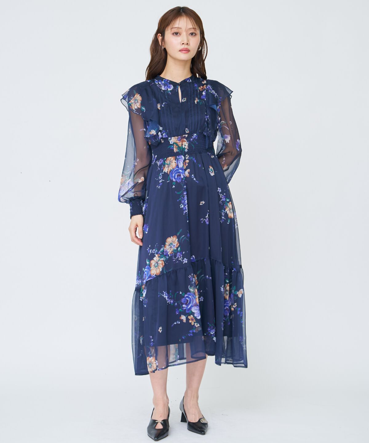 アンドクチュール「フラワープリントタックワンピース」|ワンピース|