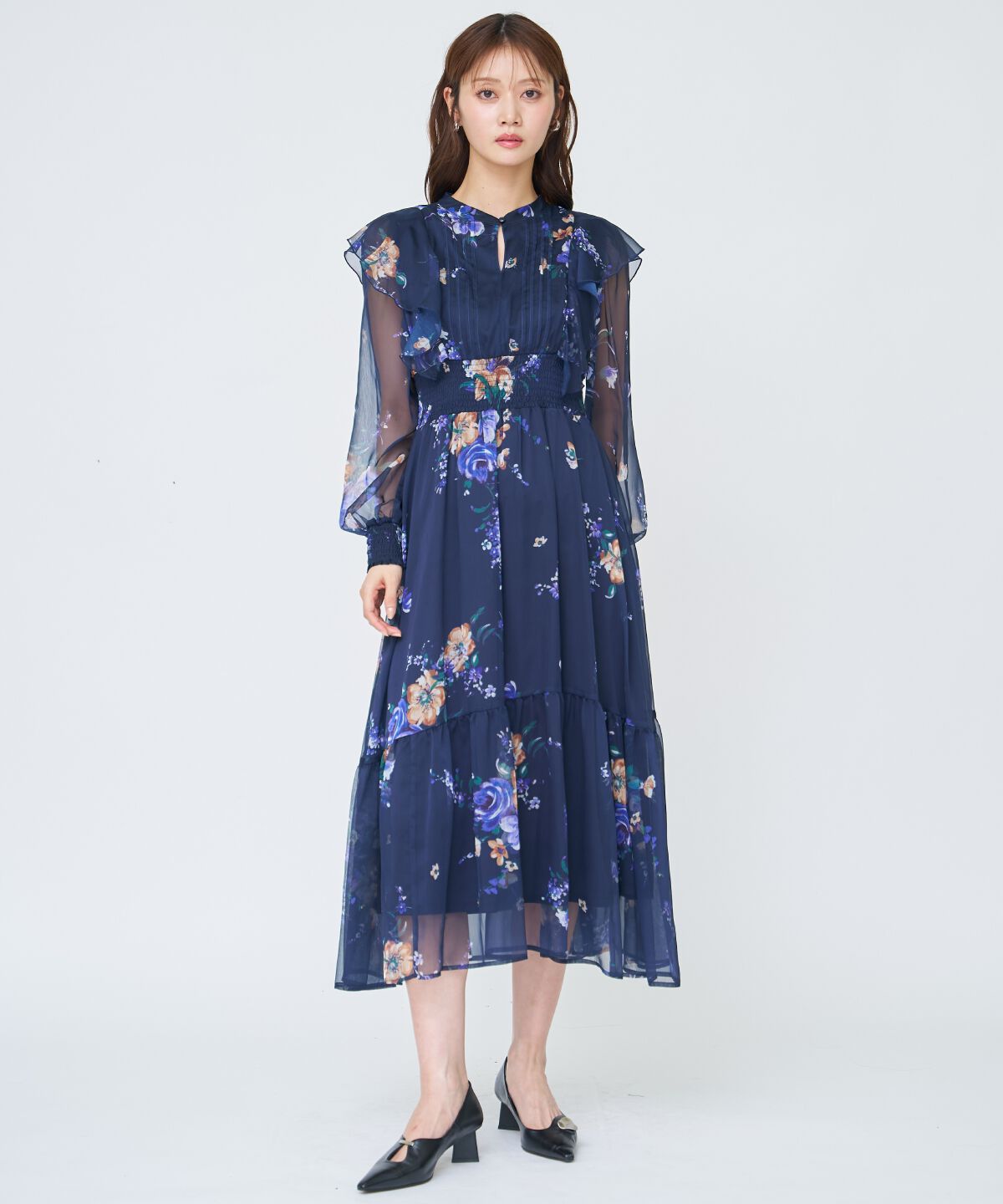 アンドクチュール「フラワープリントタックワンピース」|ワンピース|